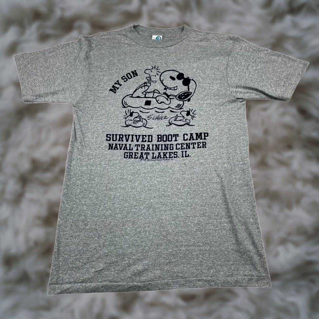 Vintage VINTAGE 80's Snoopy Peanuts Naval Boot Camp T-Shirt Mens Gray Medium USA Artex 100% Cotton Single Stitch Short Sleeve Size US M / EU 48-50 / 2 - 1 Thumbnail