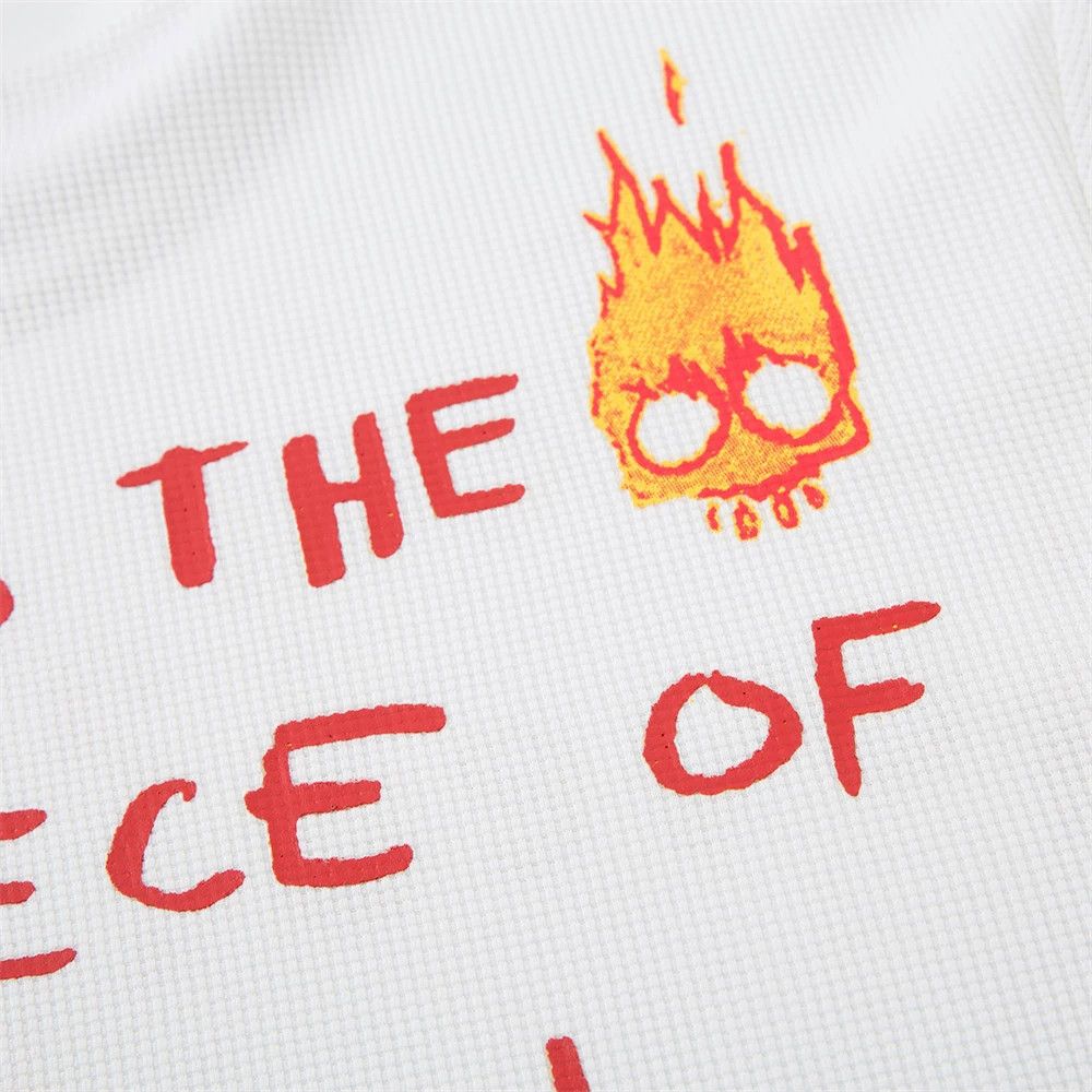 Vintage Men's loose graffiti skull print waffle long-sleeved T-shirt Size US M / EU 48-50 / 2 - 4 Thumbnail