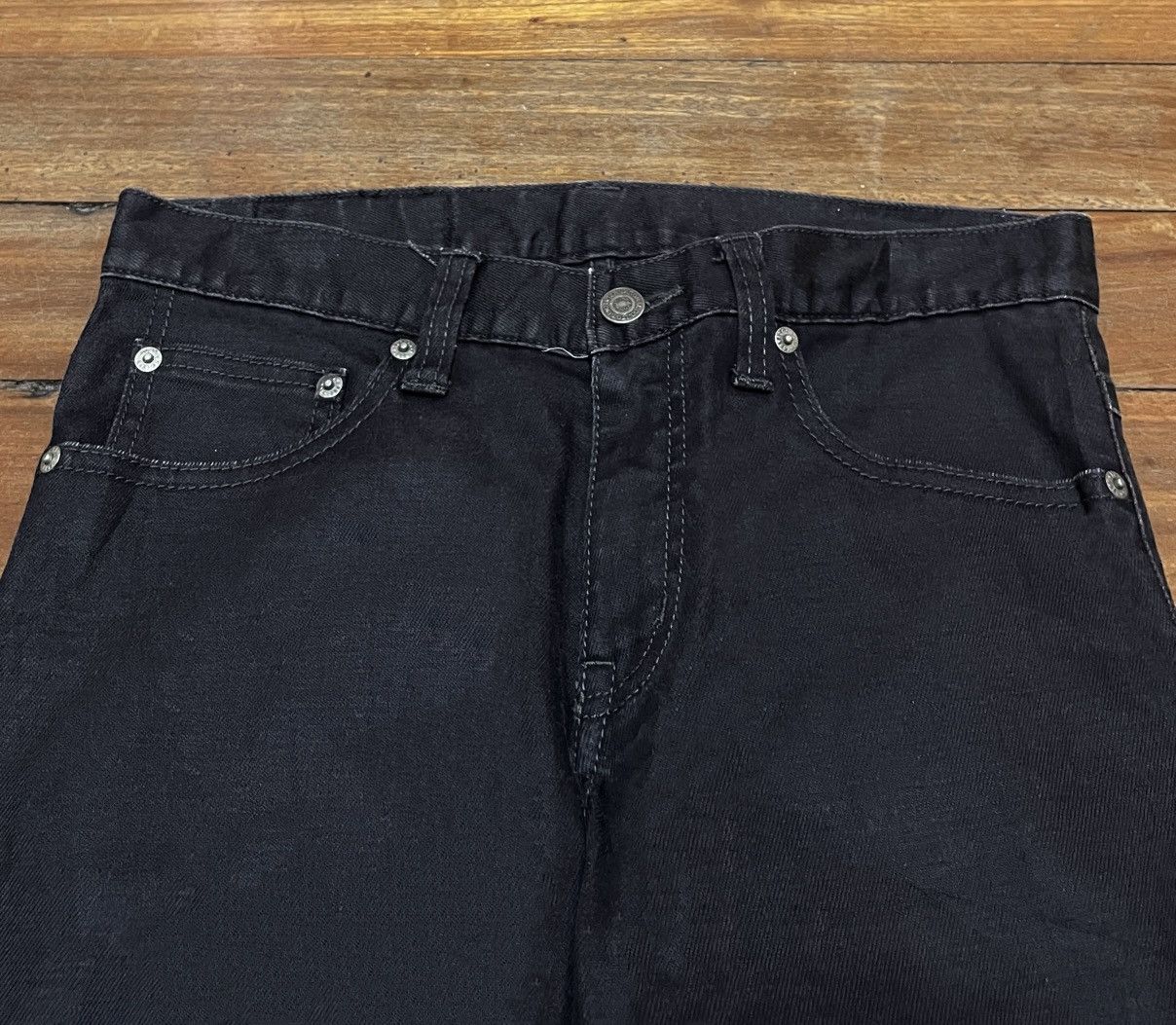 14th Addiction Rare Design Vintage Tornado Mart Flared Waxed Jeans 2000s Size US 28 / EU 44 - 3 Thumbnail