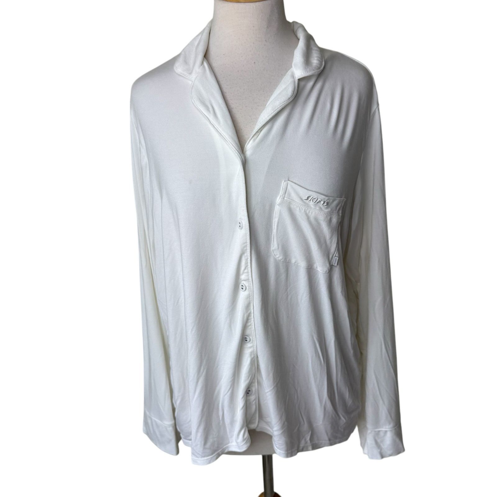SKIMS SKIMS Long Sleeve Sleep Shirt in Snow Size Large Size L / US 10 / IT 46 - 1 Thumbnail