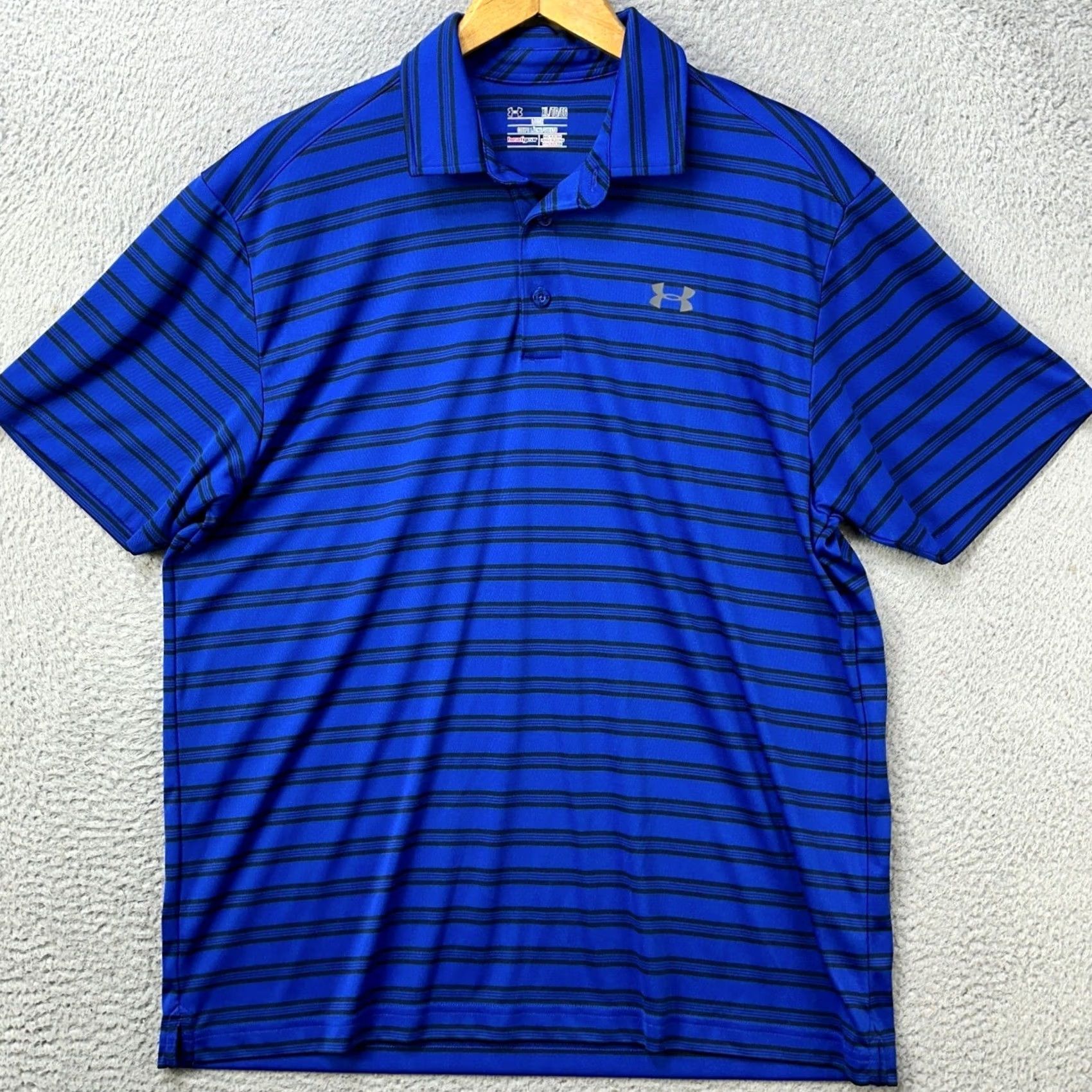 Under Armour Under Armour HeatGear Polo Shirt Men XL Striped Blue Black Short Sleeve Moisture Wicking Golf Rugby Loose Fit EUC Size US XL / EU 56 / 4 - 3 Thumbnail