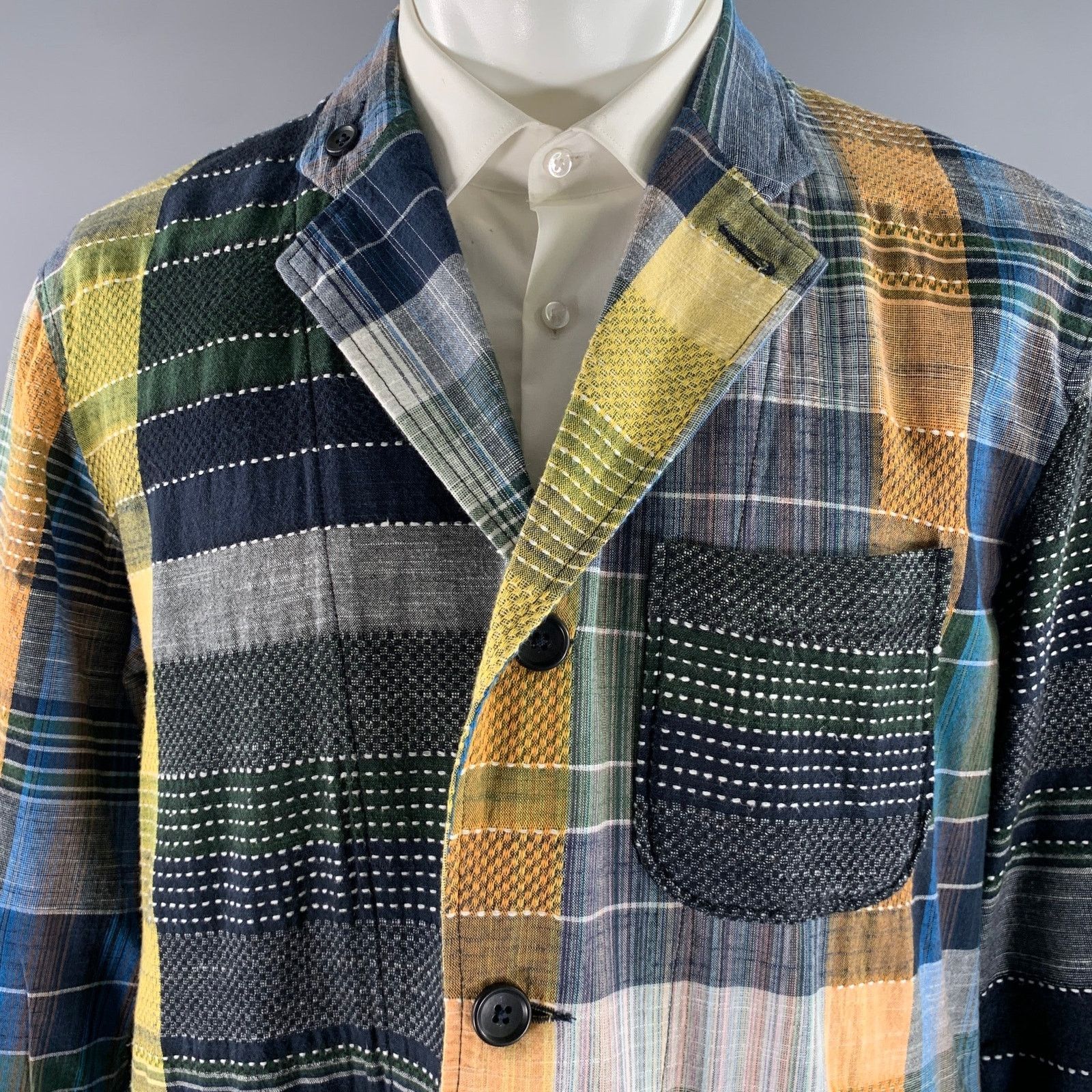 Engineered Garments ENGINEERED GARMENTS Navy Orange Patchwork Cotton Sport Coat Size US M / EU 48-50 / 2 - 2 Thumbnail