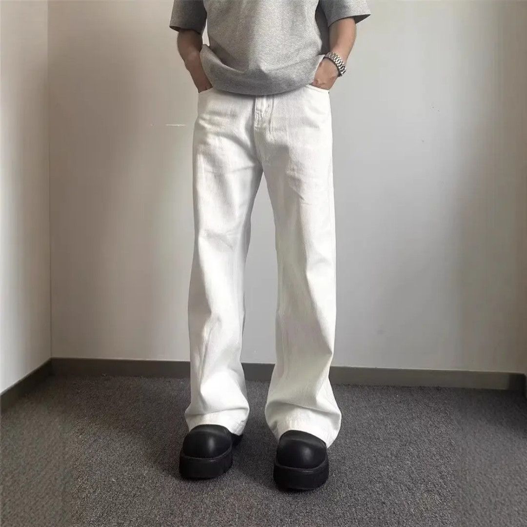 Japanese Brand White Straight leg pants mid waist zipper fly jeans Size US 34 / EU 50 - 4 Thumbnail