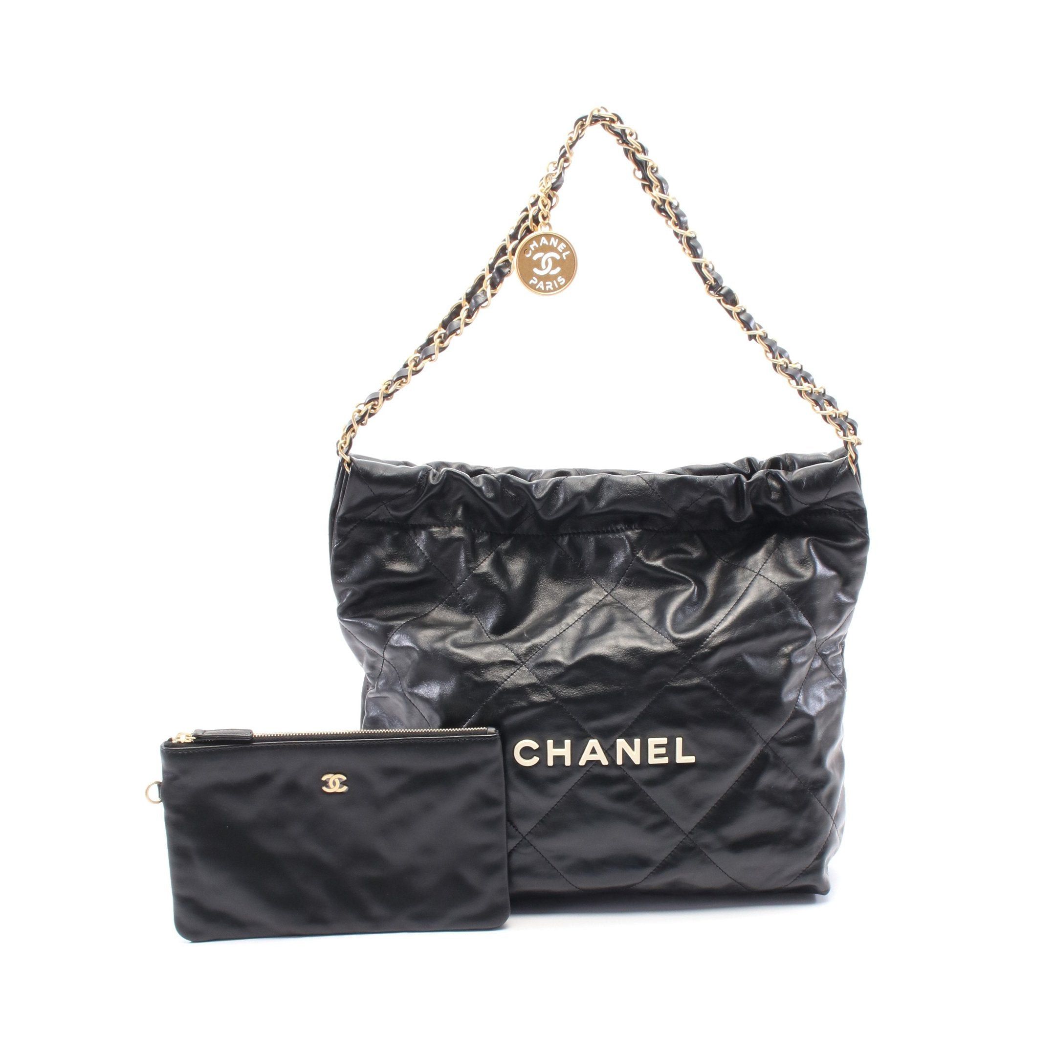 Chanel Chanel Chanel 22 Chain Shoulder Bag Tote Leather Black Gold Hardware Size ONE SIZE - 1 Thumbnail