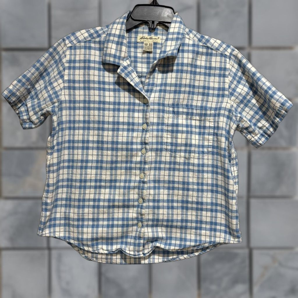 Eddie Bauer VINTAGE Eddie Bauer Shirt Petite M Blue White Plaid Button Front Top 90s Womens Cute Preppy Casual Size M / US 6-8 / IT 42-44 - 1 Thumbnail