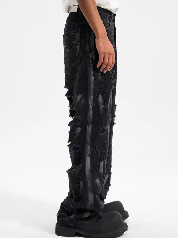 Japanese Brand VIBE High street style mud dyed ripped straight baggy jeans Size US 31 - 3 Thumbnail