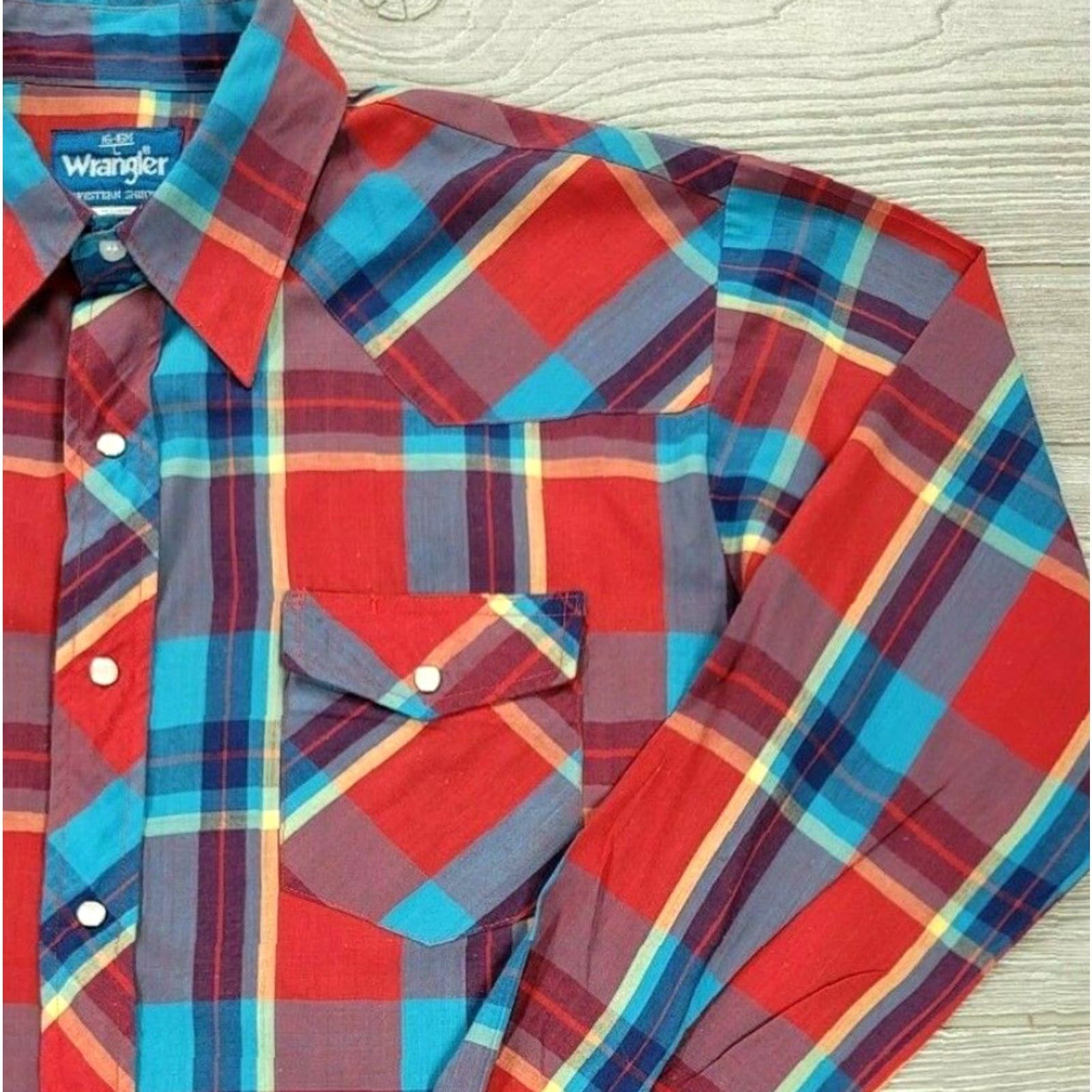 Wrangler Wrangler Button-Up Plaid Shirt Men 16-16.5 Multicolor Red Blue Green Pearl Snap Western Casual Workwear Long Sleeve Cotton Poly Blend Size US L / EU 52-54 / 3 - 3 Thumbnail