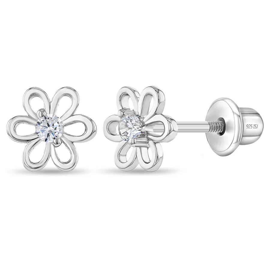 Other Spring Cubic Zirconia Flower Clear Earrings- Sterling Silver Size ONE SIZE - 1 Thumbnail