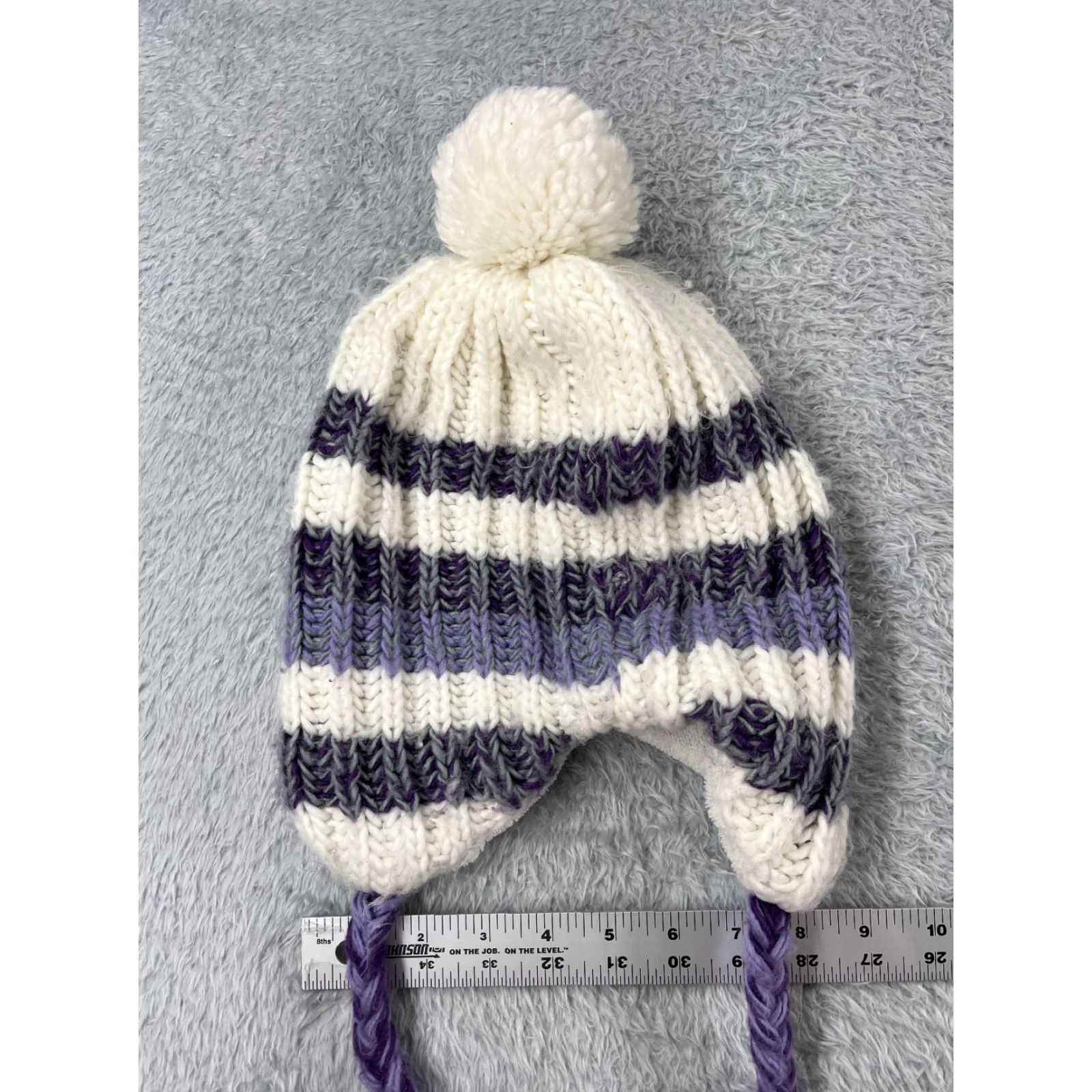 Vintage Accessory Network Group LLC Beanie Toque Hat Womens One Size Purple Ear Flap Acrylic Poly Pom Size ONE SIZE - 5 Thumbnail