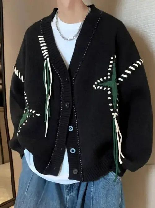 Aran Isles Knitwear × Japanese Brand Black star cardigan knitwear Size US M / EU 48-50 / 2 - 3 Thumbnail