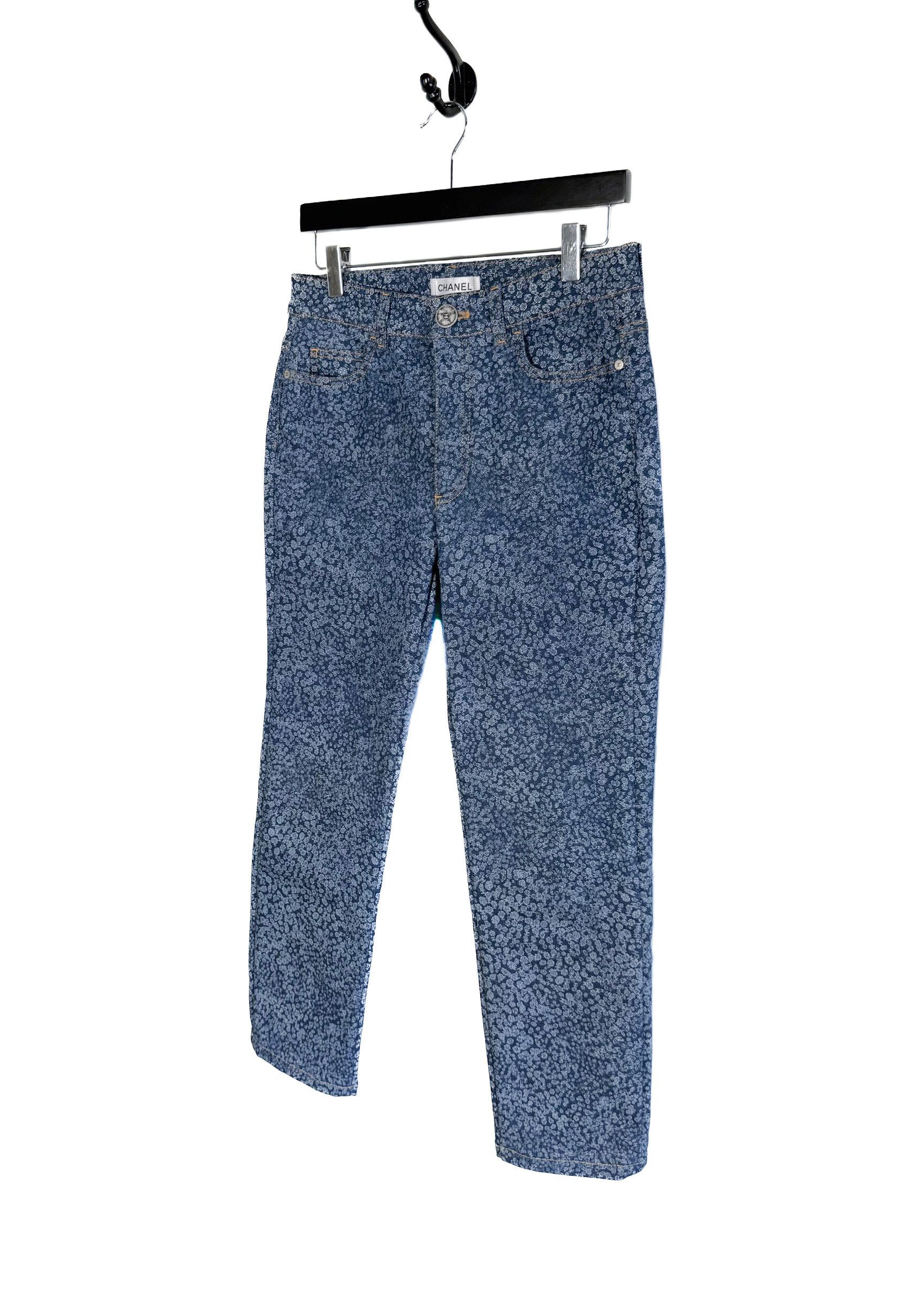 Chanel Chanel 2021 Mini CC Camelia Print Blue Denim Jeans Size 28" / US 6 / IT 42 - 2 Thumbnail