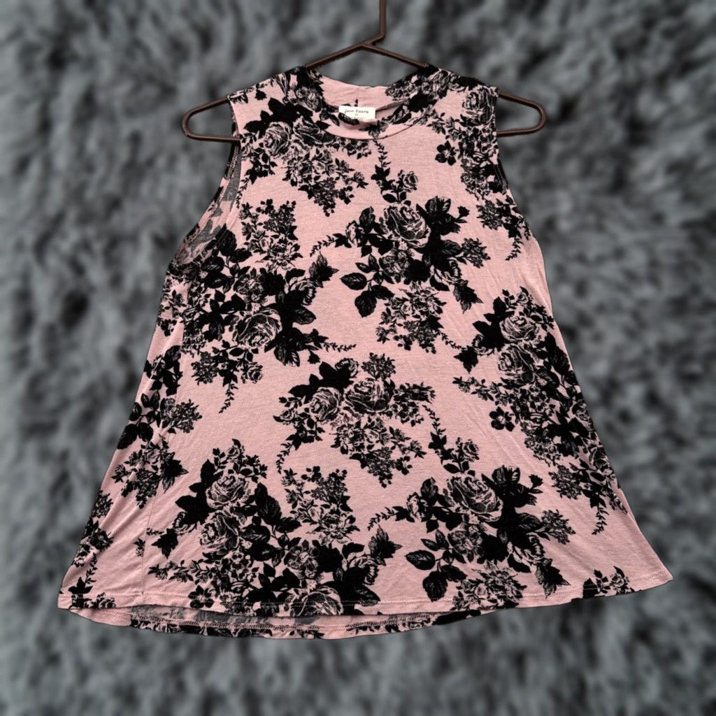Vintage Free Kisses Tank Women's M Boho Floral Romantic Chic Retro Gothic Stretch Shirt/Top Size M / US 6-8 / IT 42-44 - 1 Thumbnail