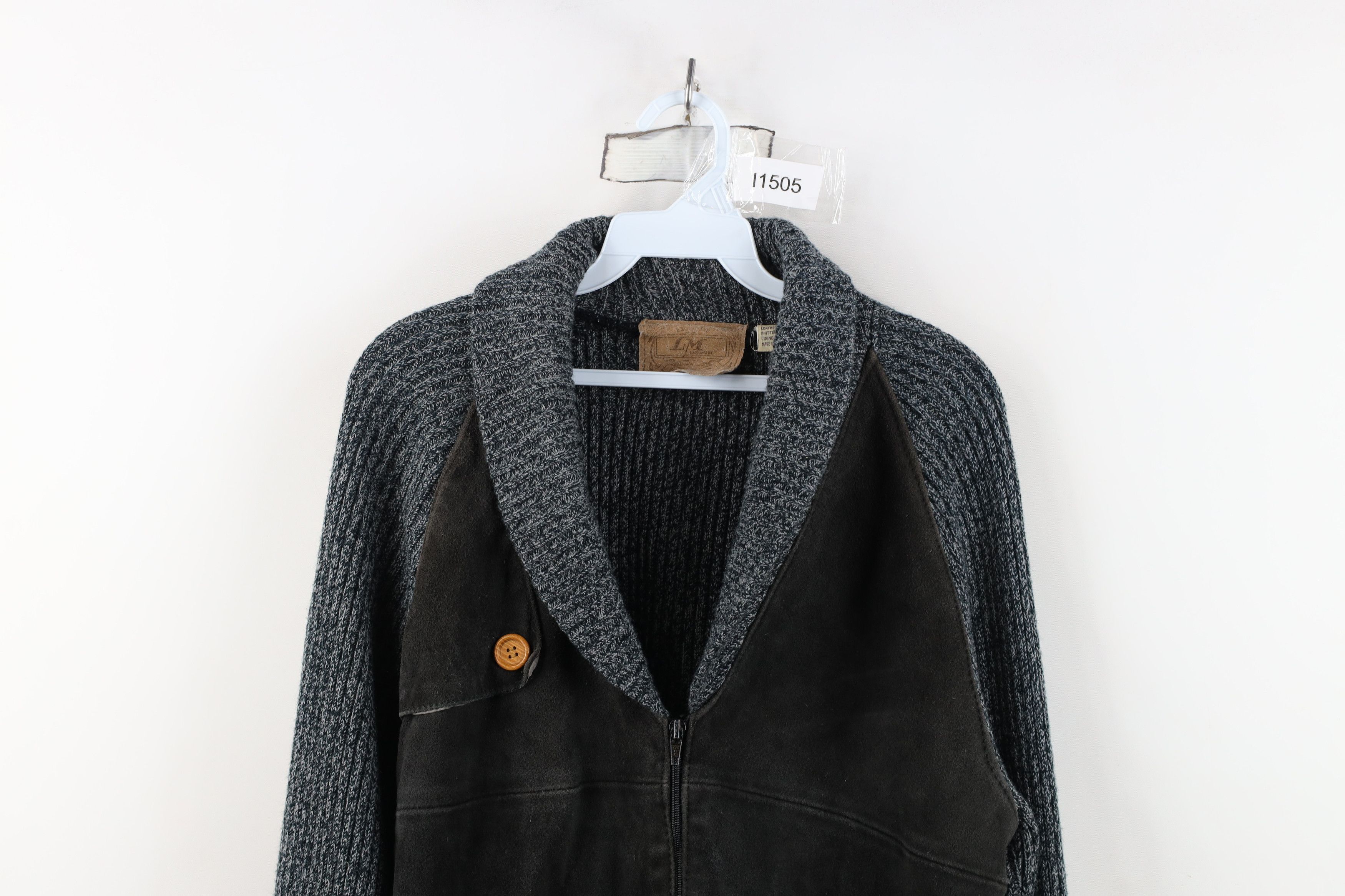 Vintage Vintage 70s Streetwear Leather Knit Sweater Jacket Swacket Size US L / EU 52-54 / 3 - 2 Thumbnail
