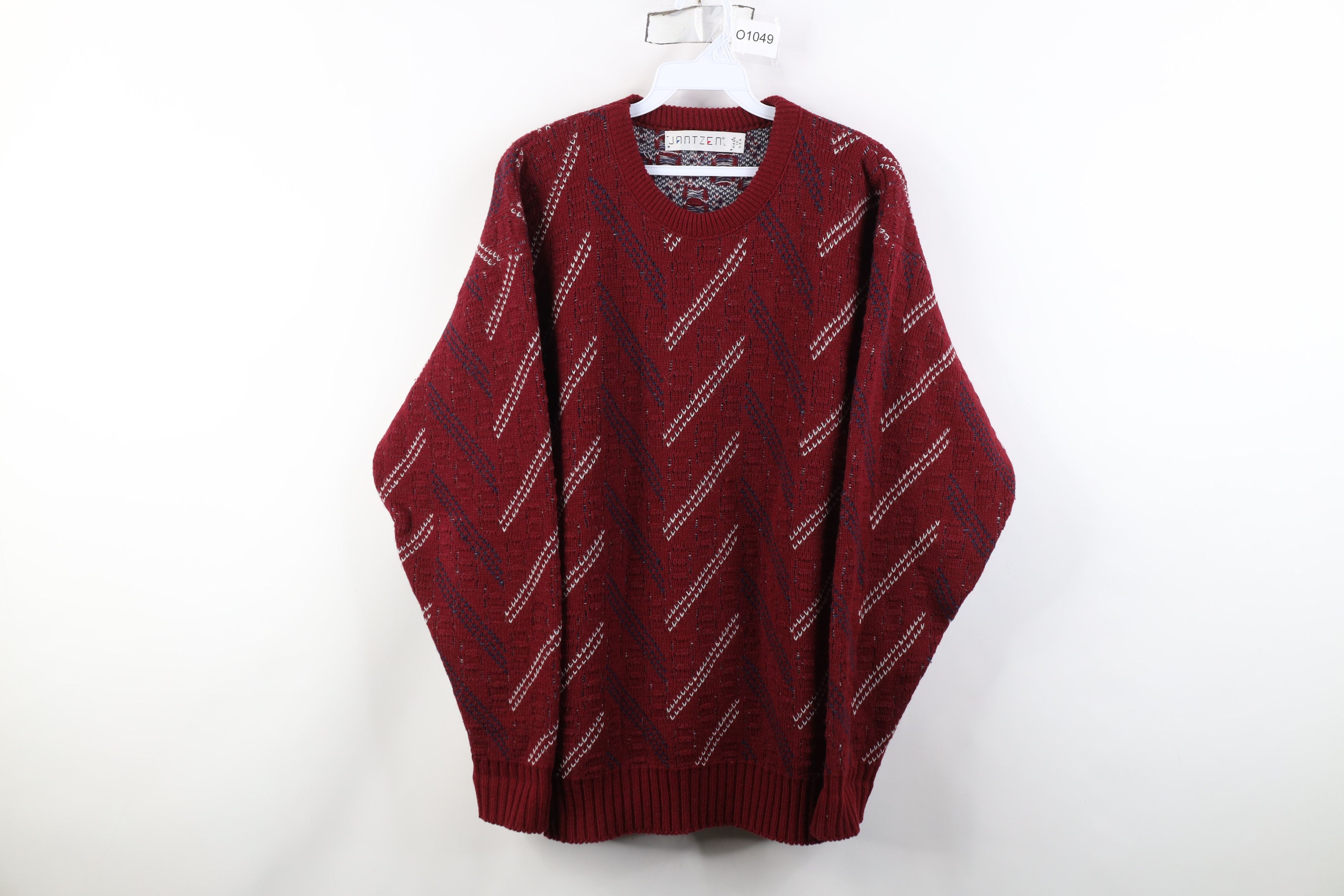 Vintage Vintage 90s Streetwear Herringbone Knit Crewneck Sweater USA Size US L / EU 52-54 / 3 - 1 Thumbnail