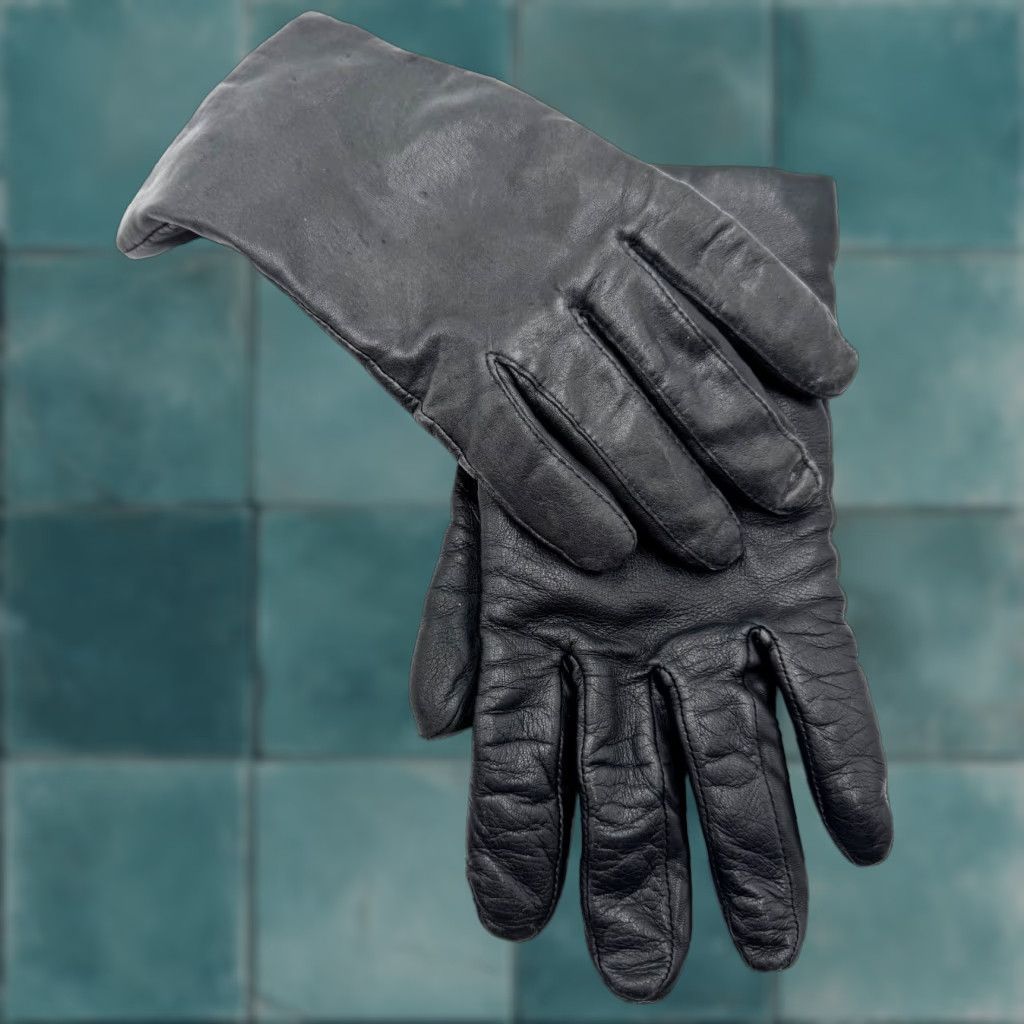 VINTAGE Fownes Leather Gloves Large Black Cashmere Lined Insulated