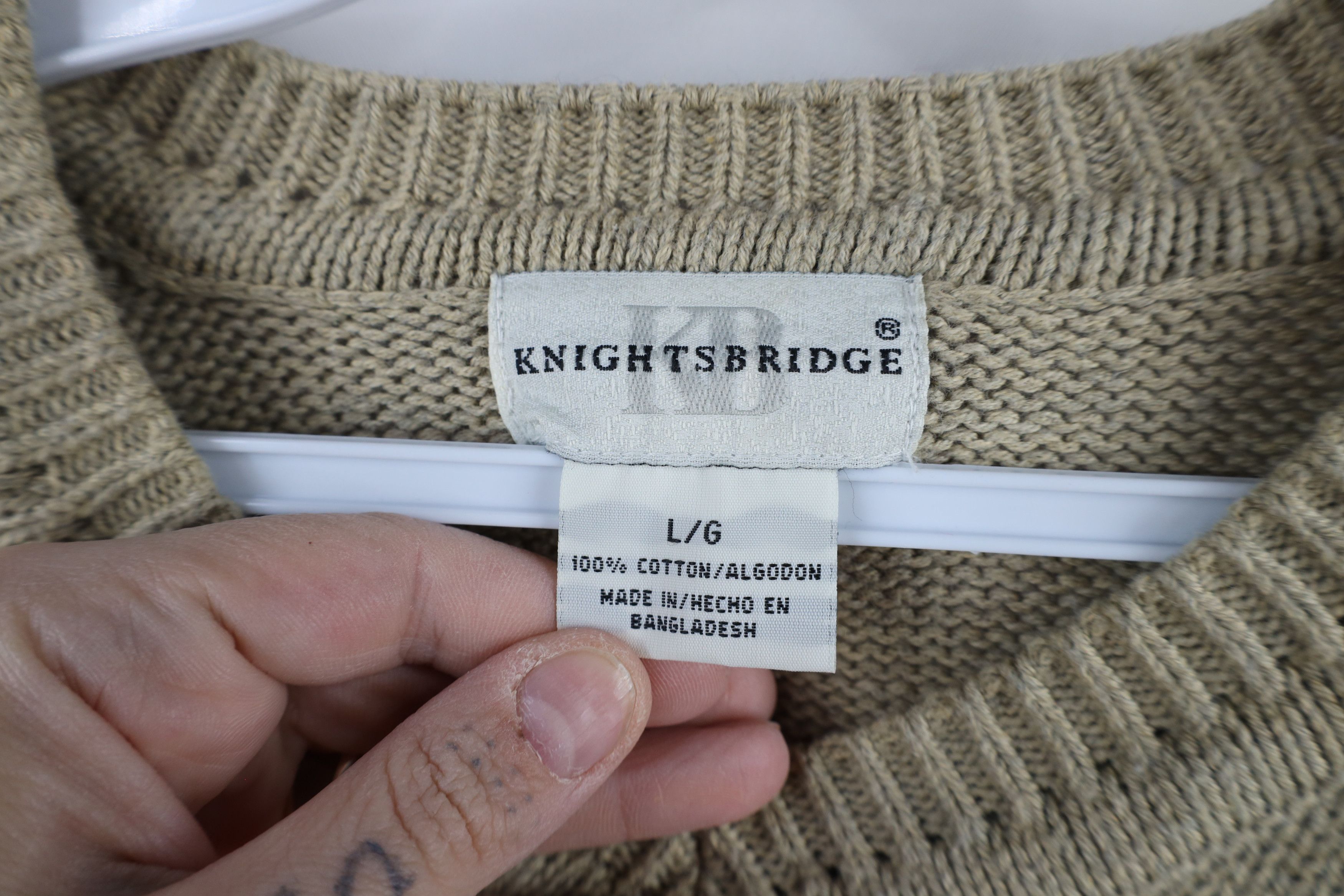 Vintage Vintage 90s Streetwear Cotton Knit V-Neck Sweater Beige Size US L / EU 52-54 / 3 - 6 Thumbnail