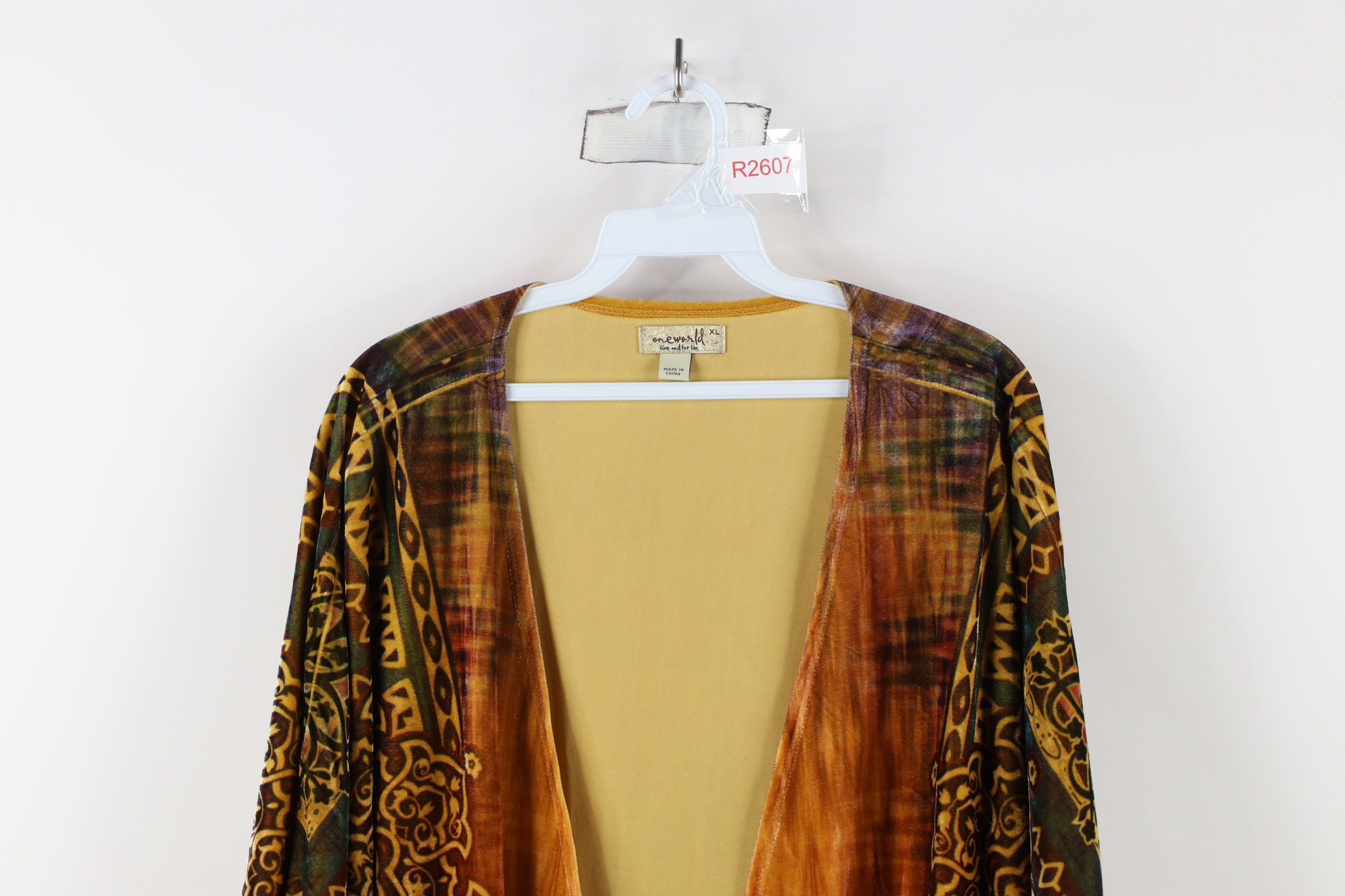 Vintage Vintage 90s Boho Chic Geometric Fringed Open Front Cardigan Size XL / US 12-14 / IT 48-50 - 2 Thumbnail