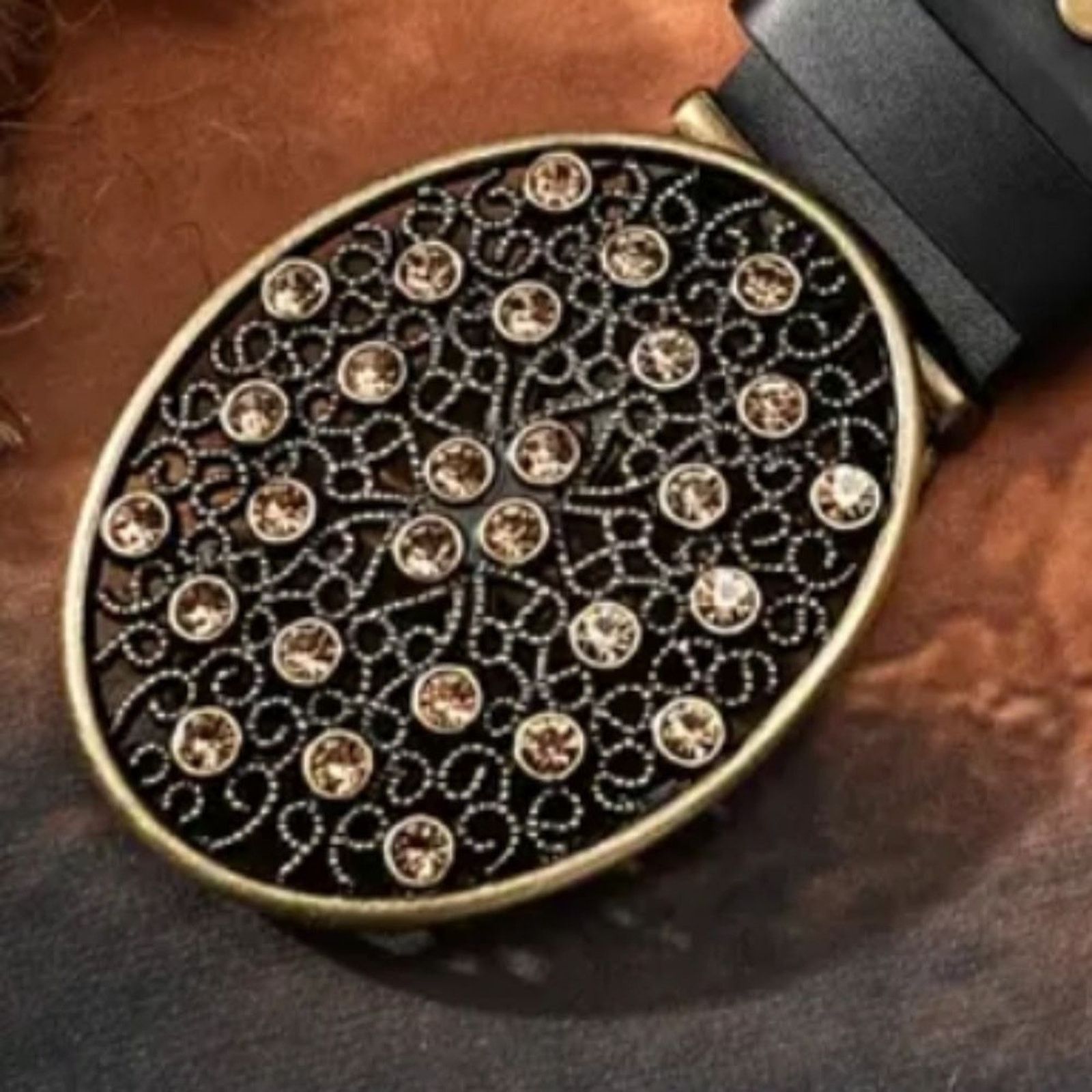 Other Vegan Black Leather Belt Western Style Embossed Pattern Size ONE SIZE - 5 Thumbnail