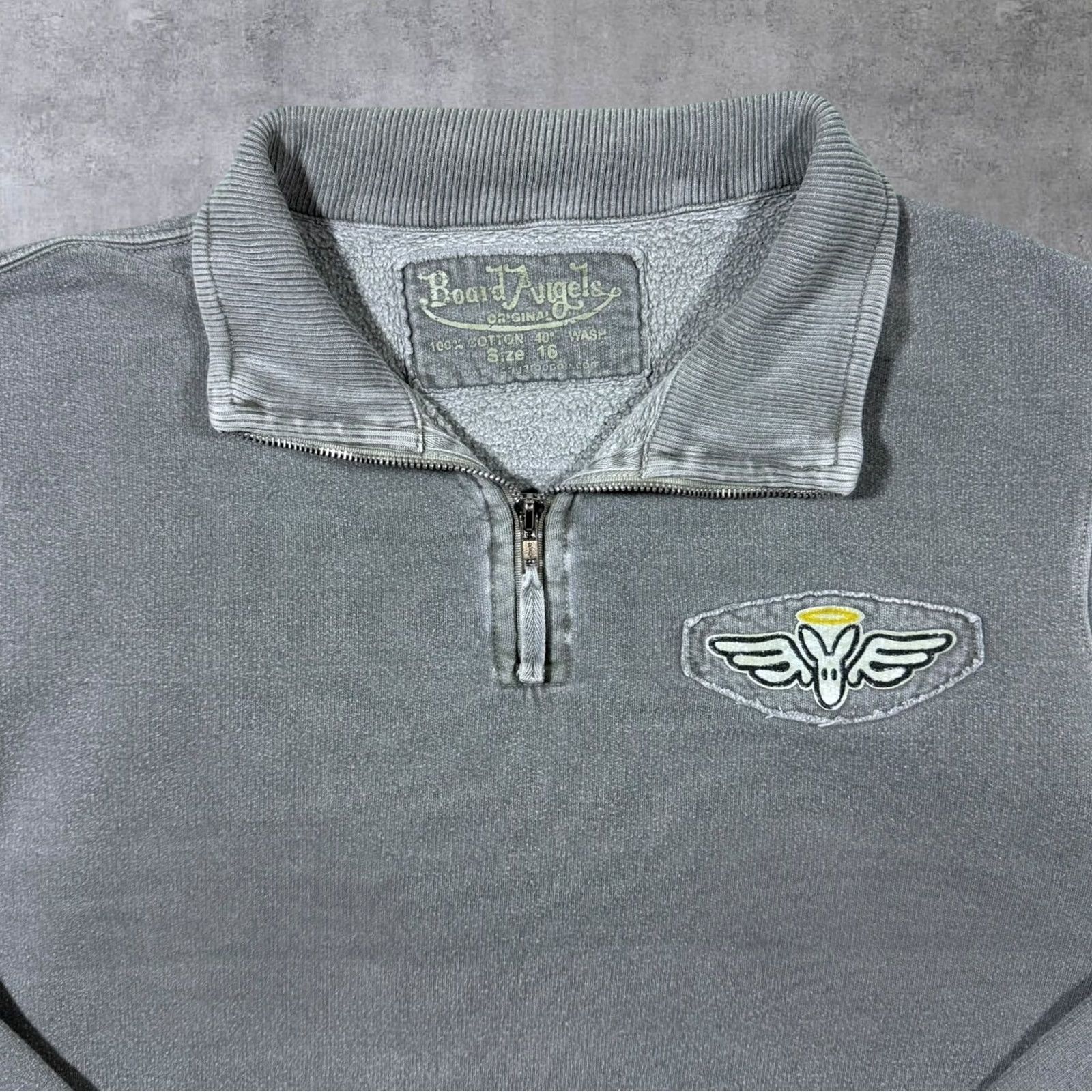 Vintage Kangaroo Poo Early 00's Surfer Poo Grey 1/4 Zip Sweatshirt Women's 16 Washed Pullover Size XXL / US 16-18 / IT 52-54 - 3 Thumbnail
