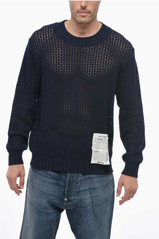 image of Ballantyne Raw Diamond Crewneck Openwork Sweater in Blue, Men's (Size Large)