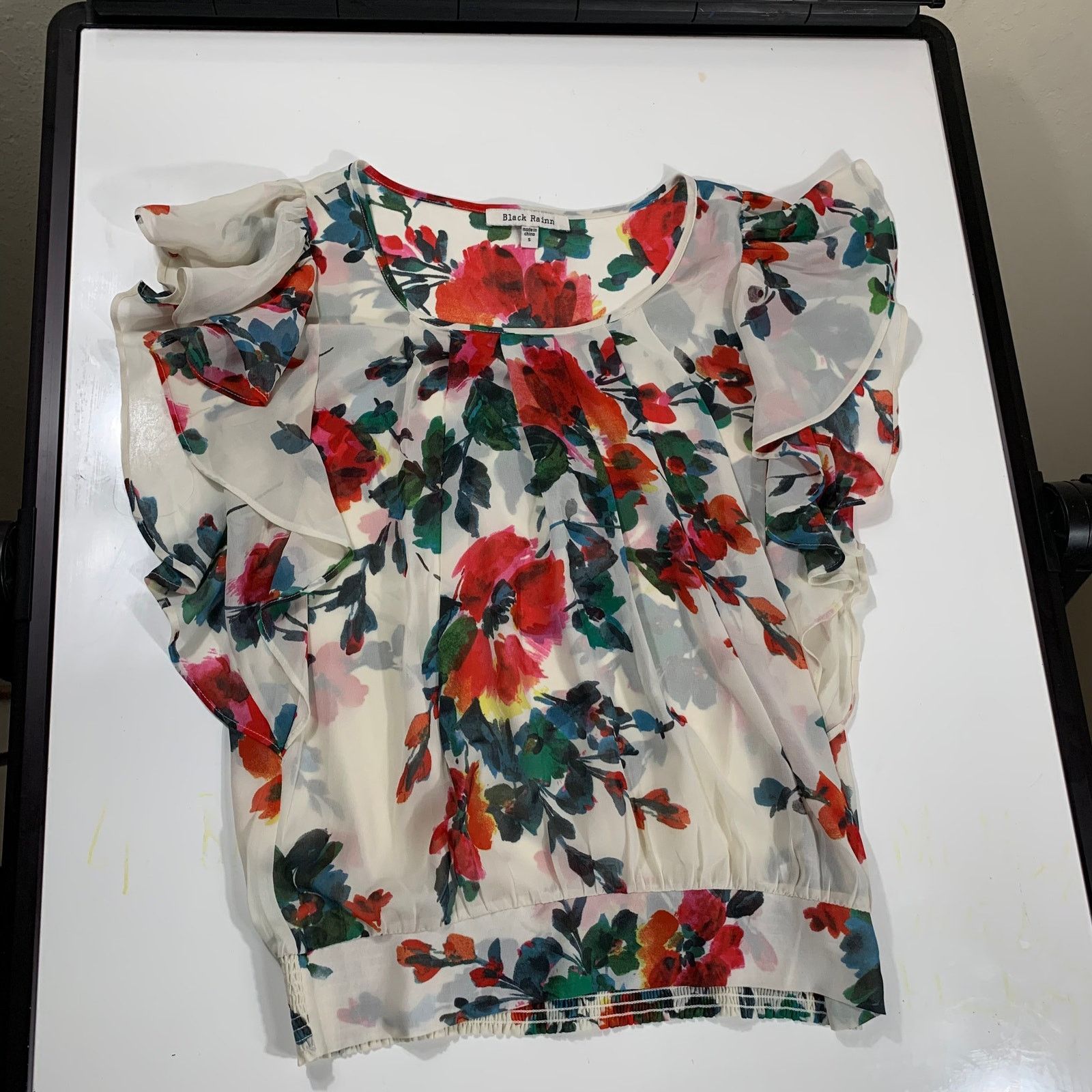 Other Black Rainn Tops Blouse White Floral Chiffon Ruffles Size S / US 4 / IT 40 - 10 Thumbnail