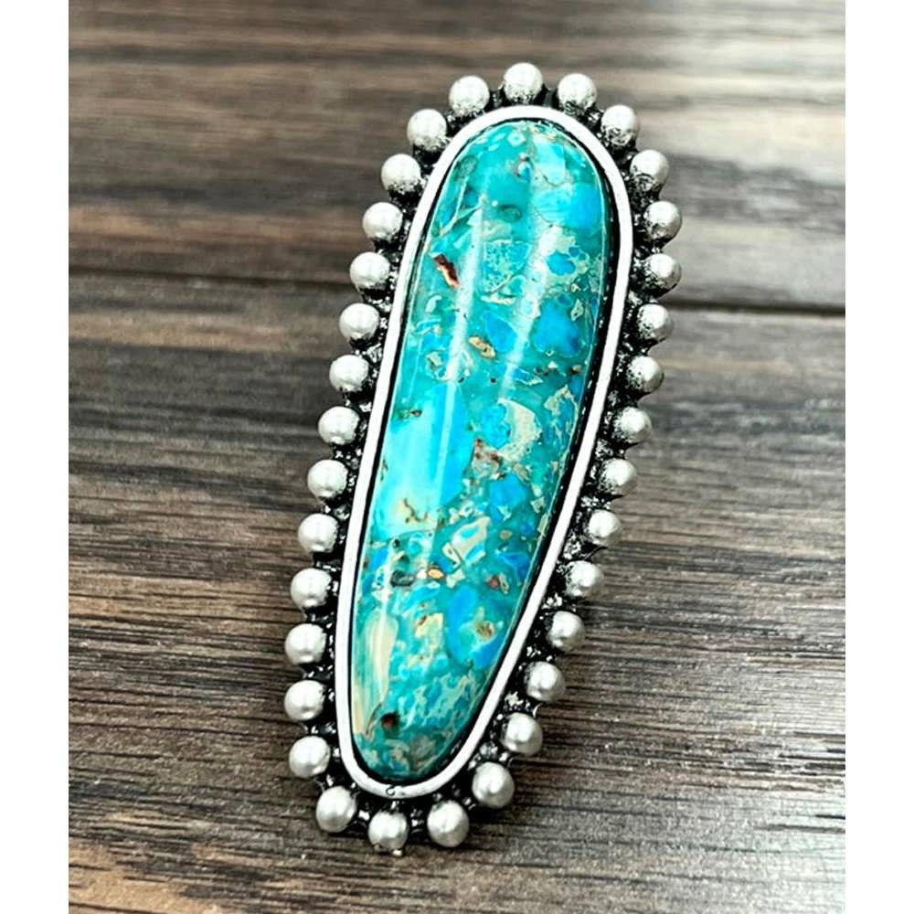 Other Turquoise Gemstone Adjustable Ring with Brass Dual Band, Boh Size ONE SIZE - 1 Thumbnail
