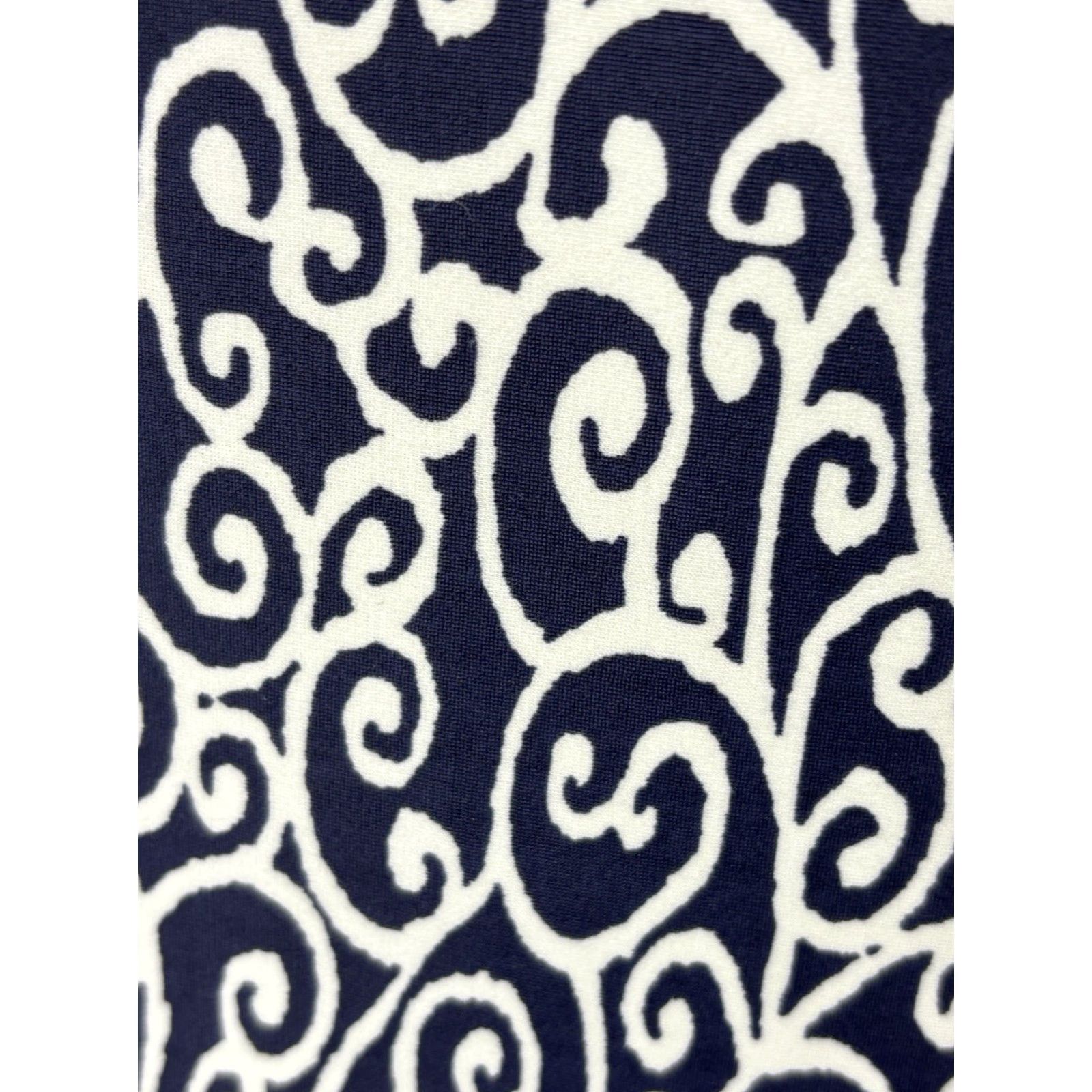Vintage Jude Connally Dress Women's Medium A-Line Short Sleeve Pull-On Casual Party Travel Navy Ivory Stretch Size M / US 6-8 / IT 42-44 - 6 Thumbnail