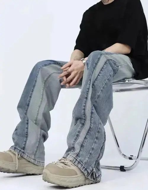 Japanese Brand Kanye Y2K Streetwear Washed Blue Baggy Stacked Jeans Size US 33 - 4 Thumbnail