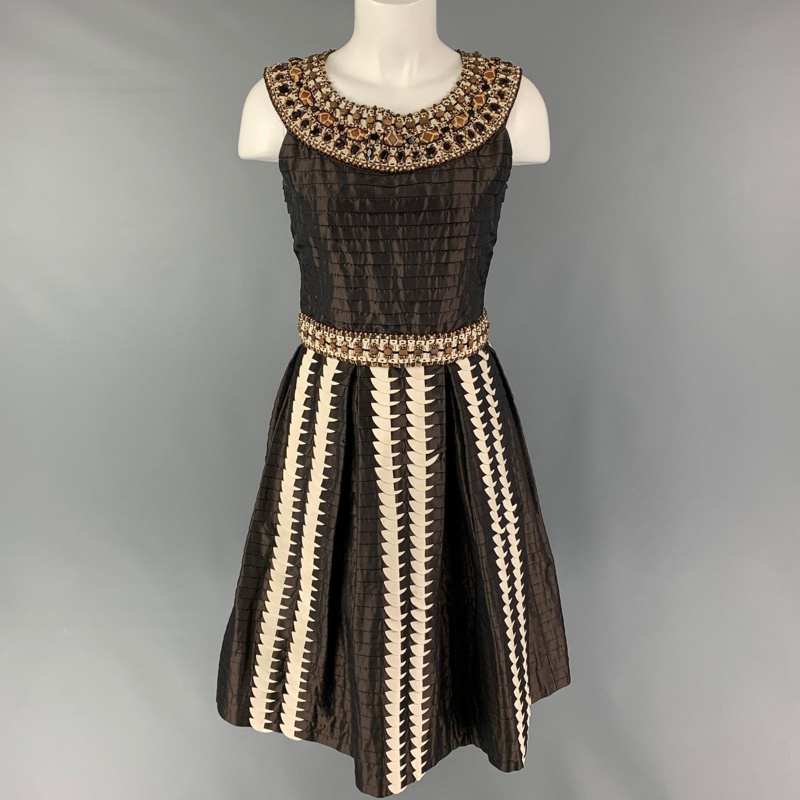 OSCAR DE LA RENTA SS08 Brown Silk Pleated A-Line Dress