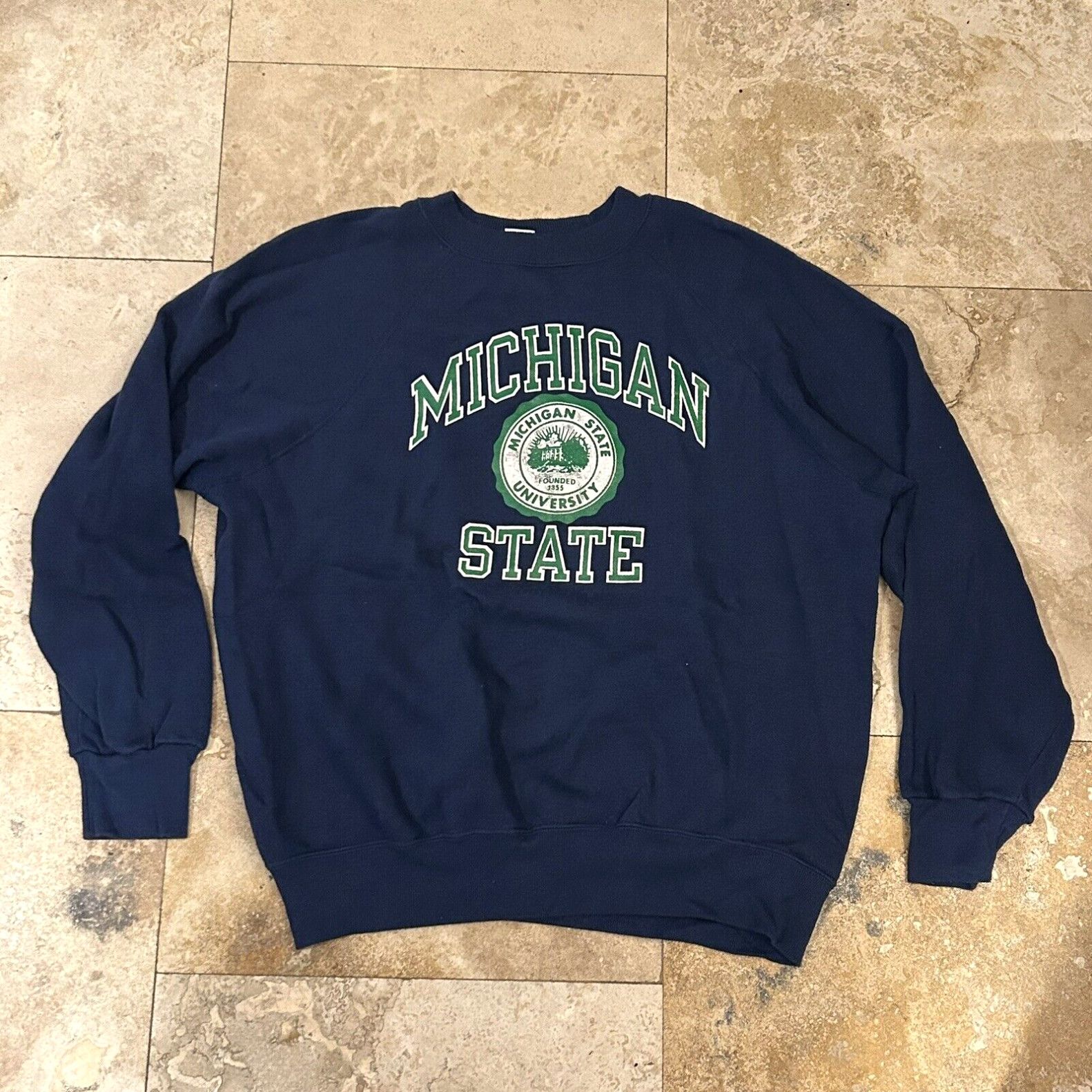 image of Vintage 70's Blue Bar Champion Michigan State University Pullover Sweatshirt XL in White, Men's