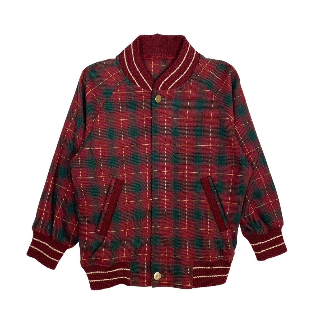 Japanese Brand Rare‼️ Vintage Home Town Plaid Varsity Jacket for Kids Size US XXS / EU 40 - 1 Thumbnail