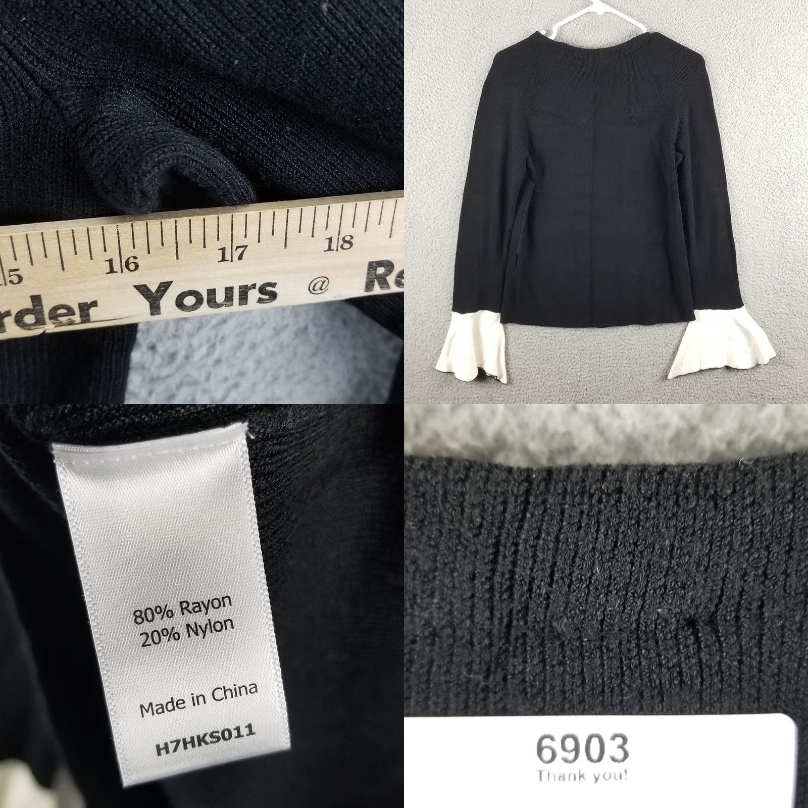 Vintage PIXLEY Sweater Flare Sleeve Black Teen Small Pullover Knit Round Neck Long Sleeve Winter Fall Women’s XS-Teen Small No pattern Size S / US 4 / IT 40 - 8 Thumbnail