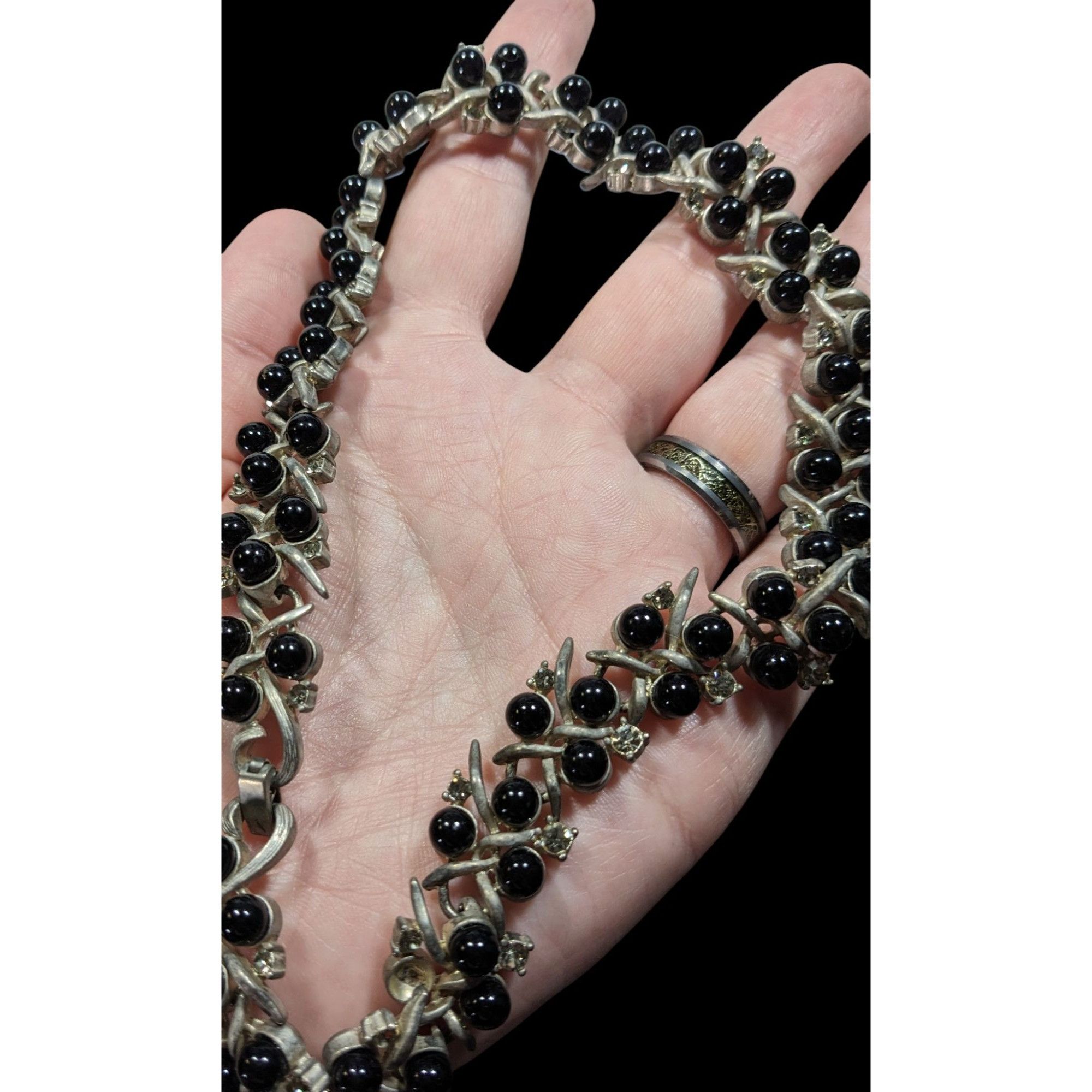 Other Vintage Black Gem And Rhinestone Studded Silver Tone Necklac Size ONE SIZE - 9 Thumbnail