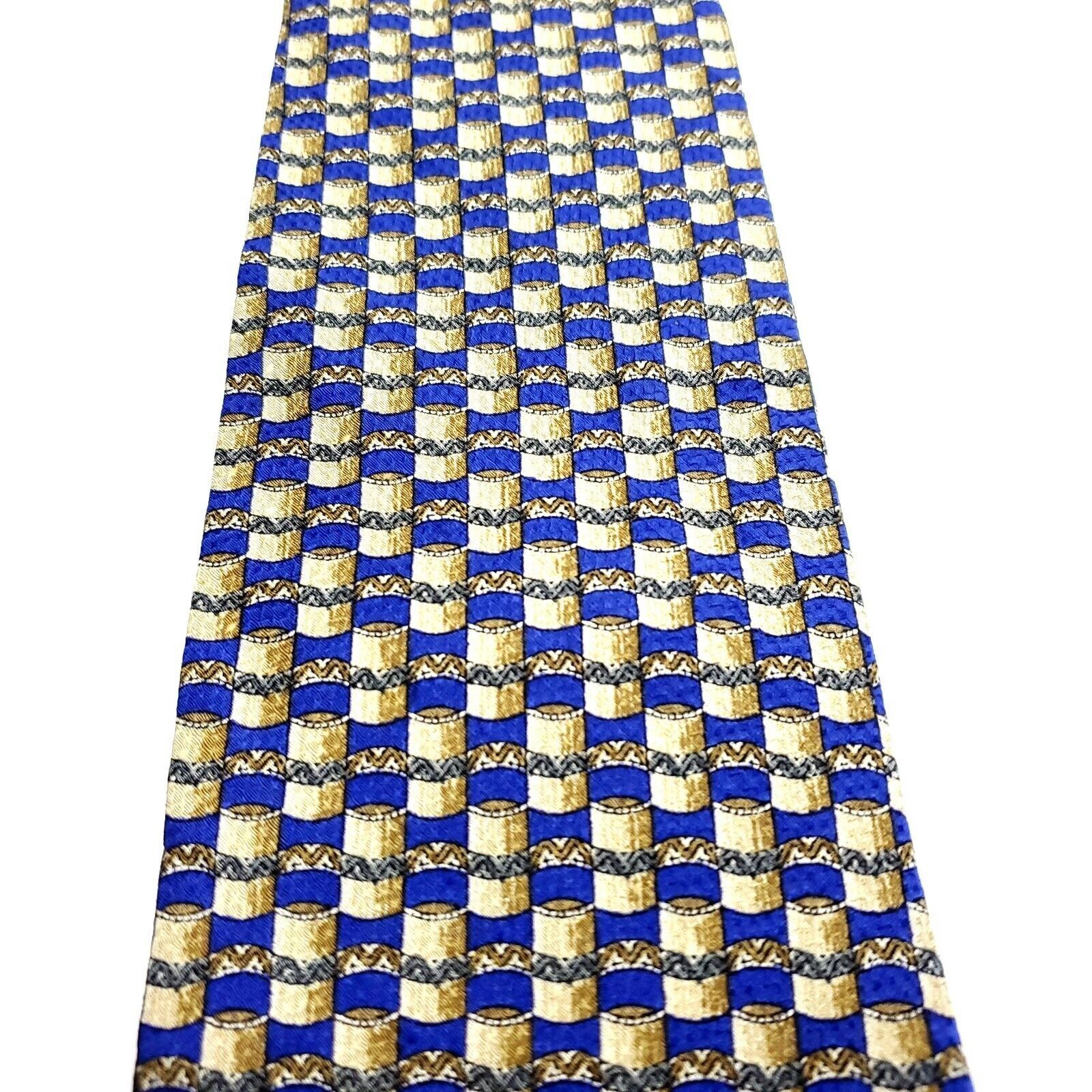 Valentino Valentino Cravatte Blue Beige Silk Tie Woven Wide Short Geom Size ONE SIZE - 2 Thumbnail