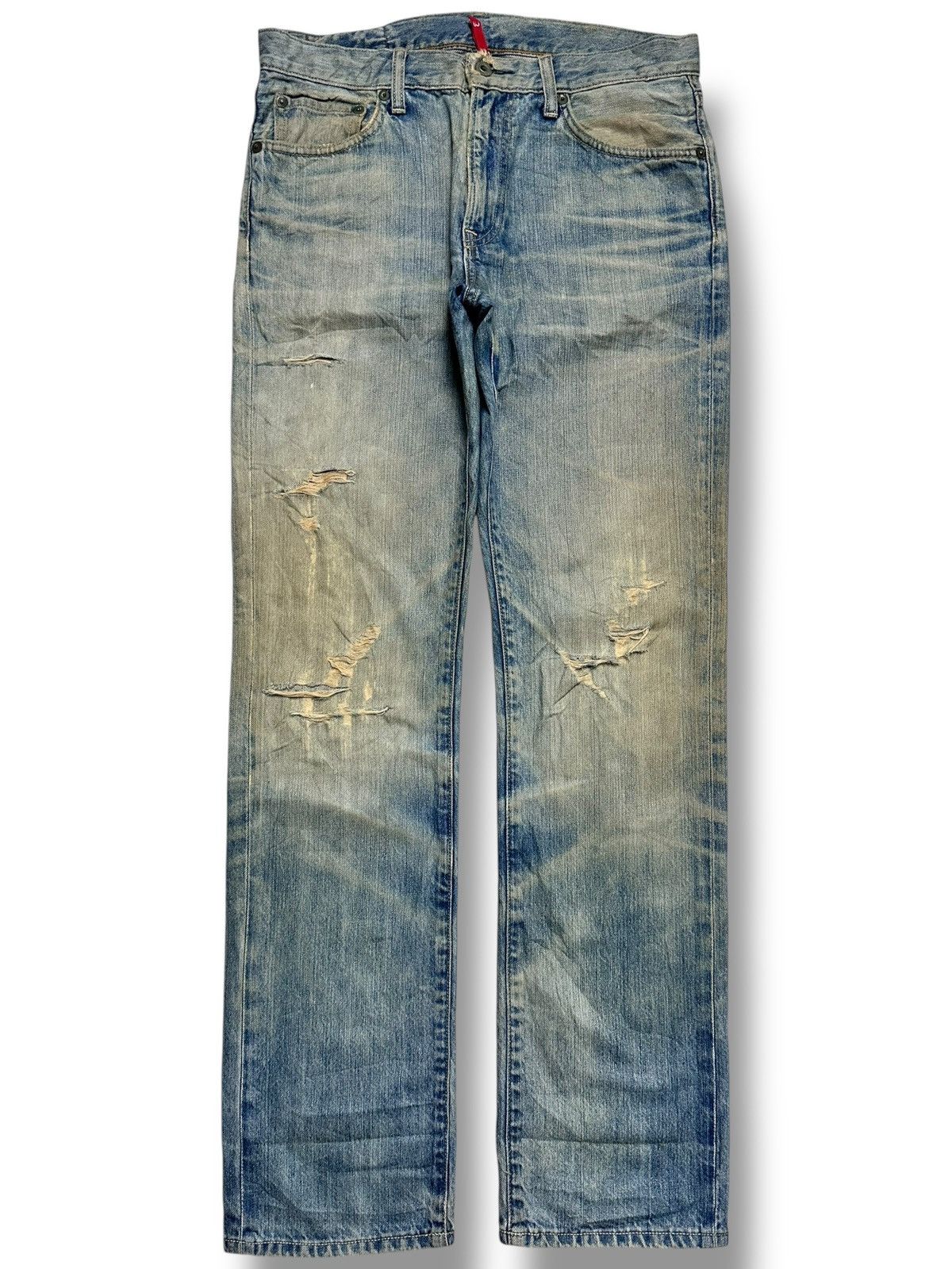 Uniqlo UJ Straight Leg Japan Jean Distressed Mudwash Faded