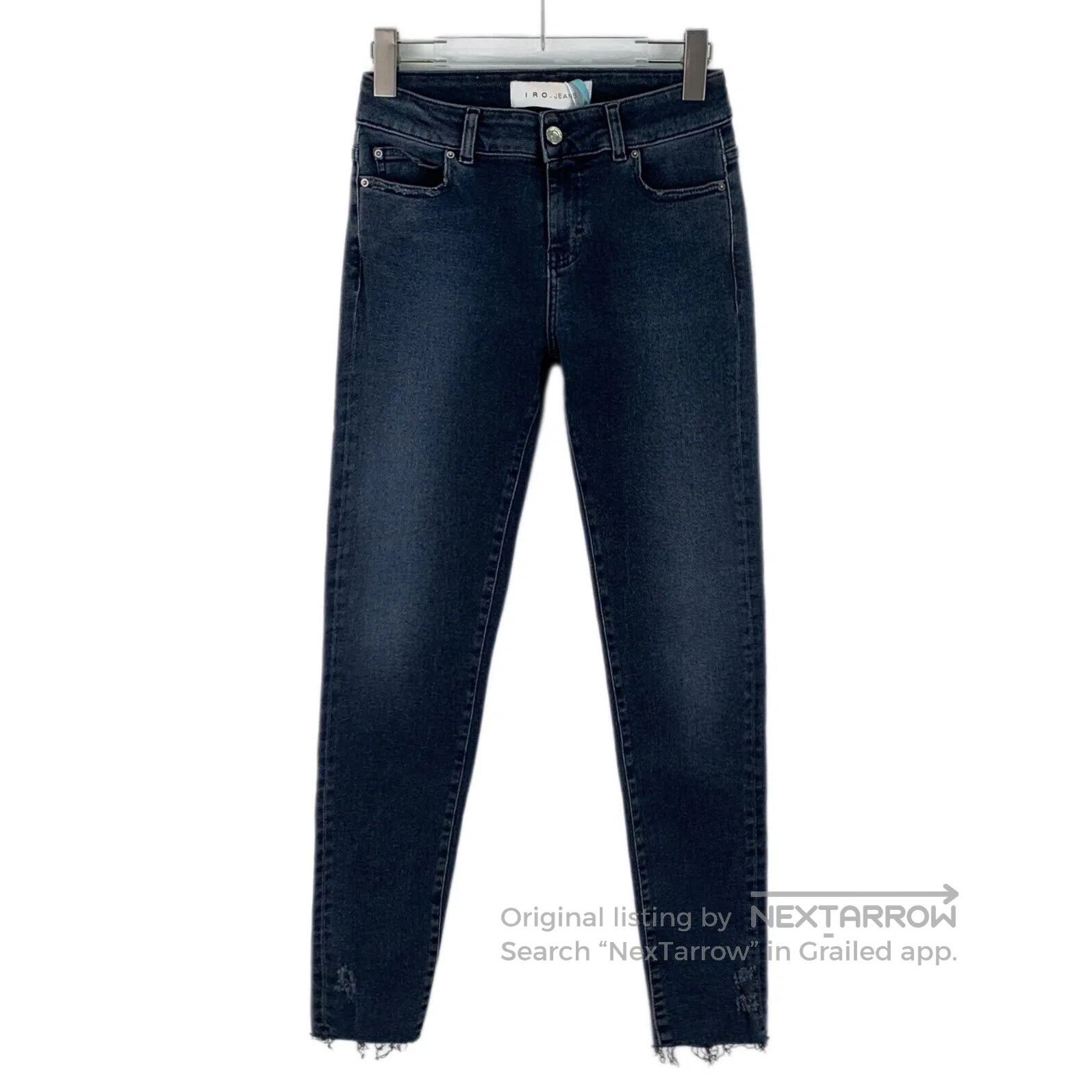 Iro IRO Dark blue denim casual long pants with fringes| Size US 27 - 1 Thumbnail