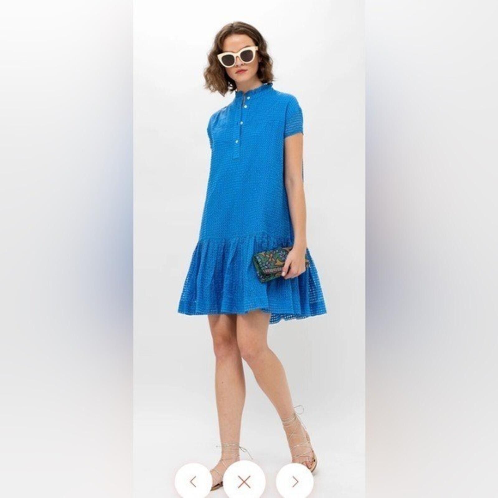 Oliphant Tuckernuck Oliphant Delray Blue Mini Dress Textured Ruffle L Size L / US 10 / IT 46 - 1 Thumbnail