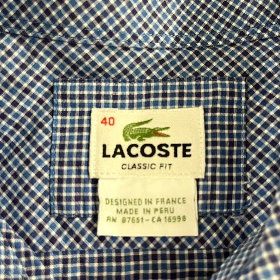 Lacoste LACOSTE Shirt Mens Size 40 Classic Micro Blue White Plaid Button Up Dress Collar Size 40R - 3 Thumbnail