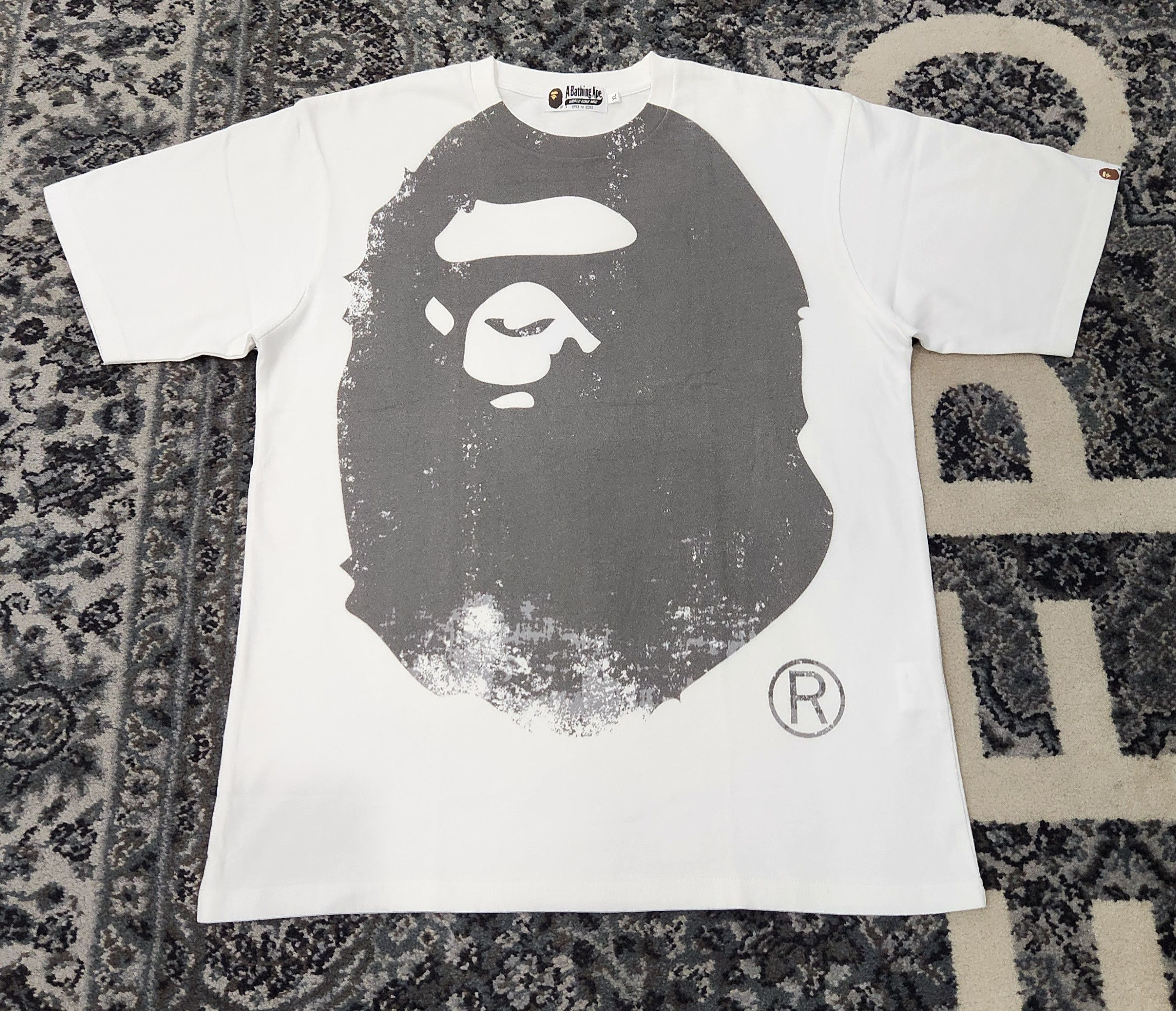 Image of Bape Overprinted Ape Head Tee 'white' - Xl, Men's