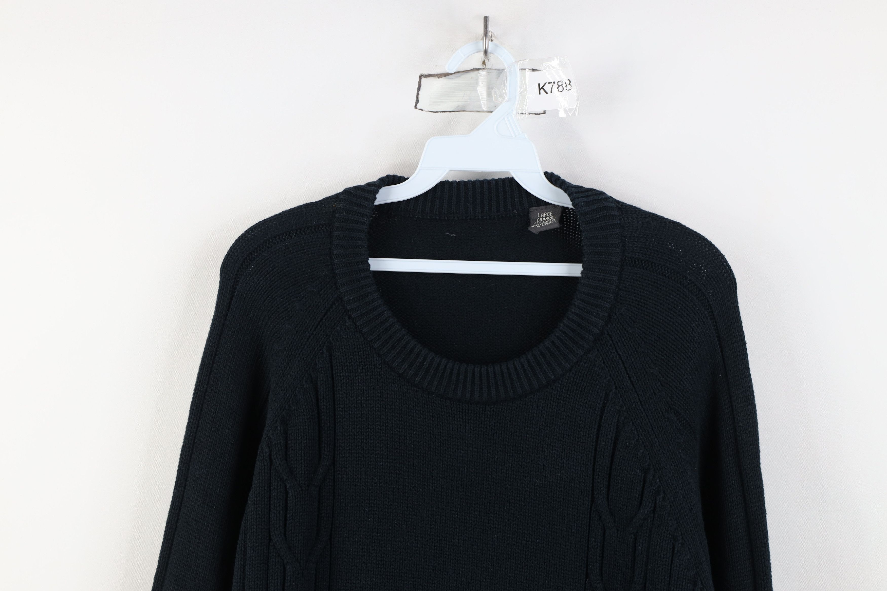 Vintage Vintage 90s Streetwear Ribbed Cable Knit Sweater Black Size US L / EU 52-54 / 3 - 2 Thumbnail