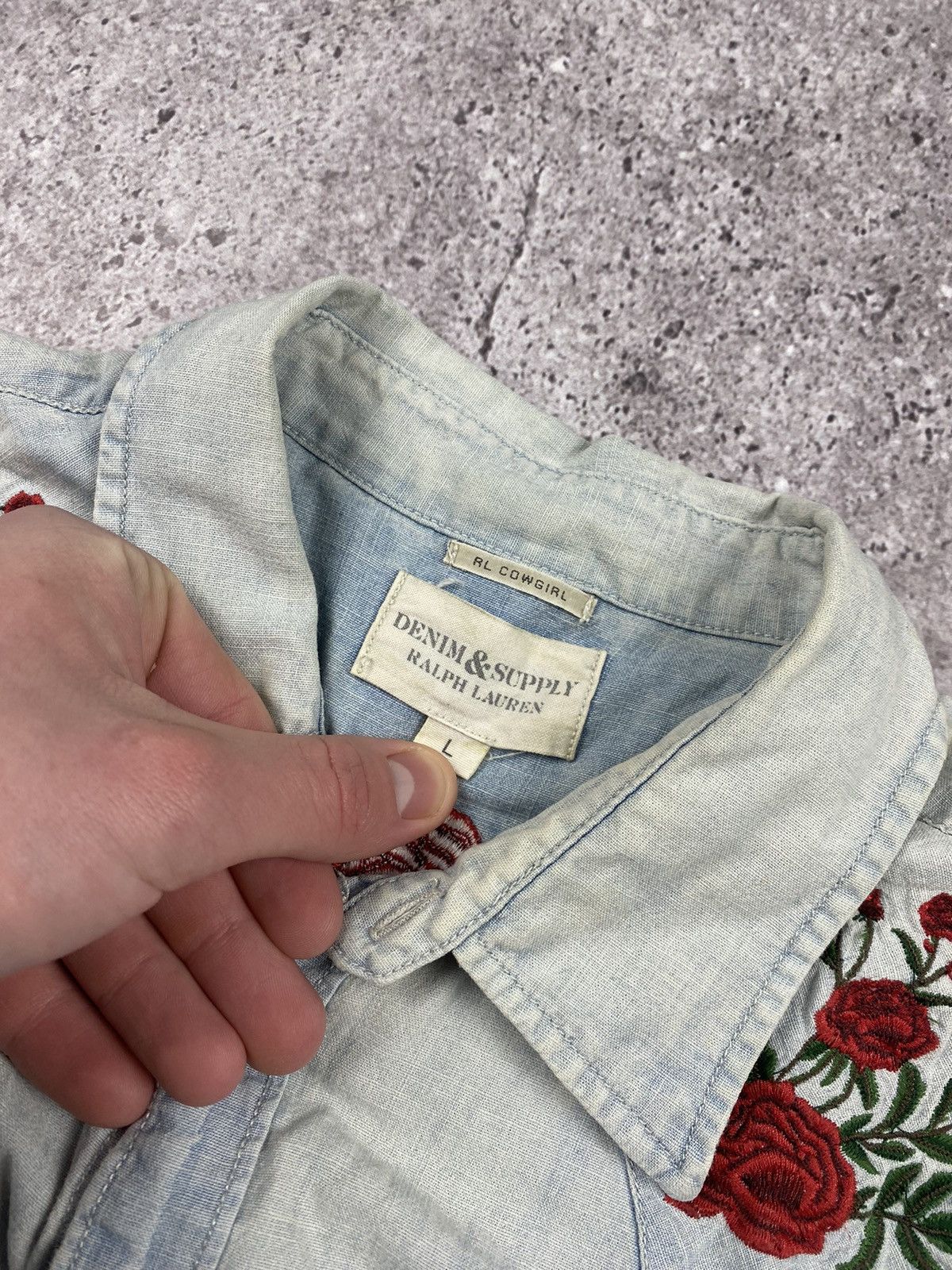 Denim & Supply Ralph Lauren × Polo Ralph Lauren × Vintage Vintage Ralph Lauren Denim Supply roses embroider logo shirt Size US S / EU 44-46 / 1 - 4 Thumbnail