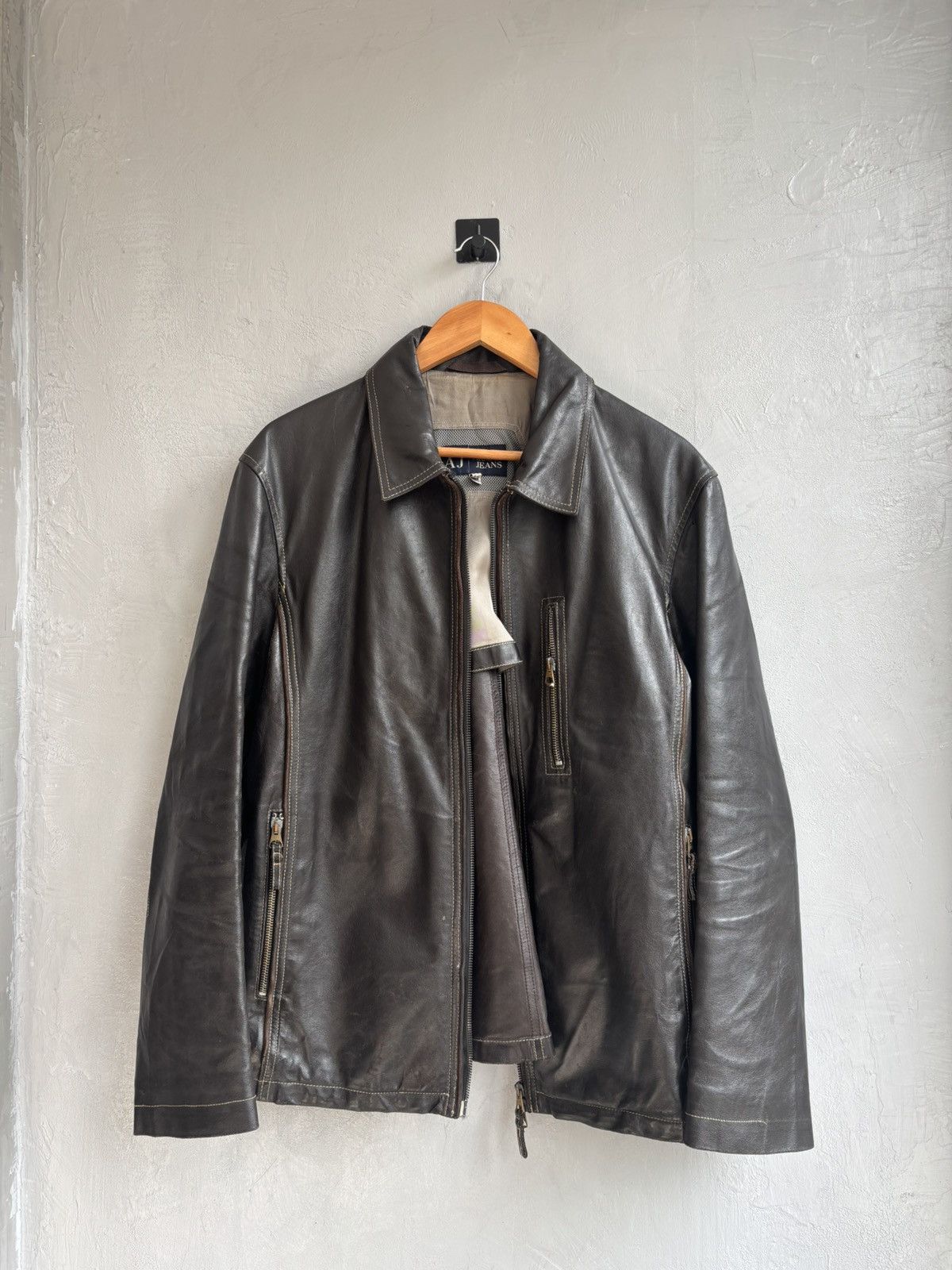 Armani Armani cowhide natural distressed leather jacket Size US L / EU 52-54 / 3 - 7 Thumbnail