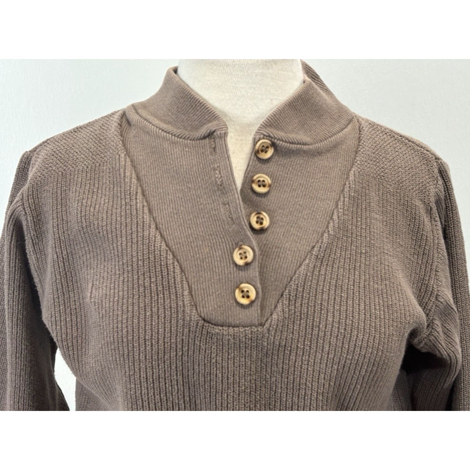 Lands' End VINTAGE Lands' End Henley Sweater Medium Brown Knit Long Sleeve 90s Mens Made in USA Size M / US 6-8 / IT 42-44 - 5 Thumbnail