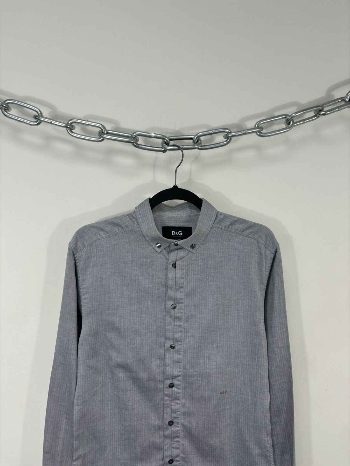 Dolce & Gabbana Dolce & Gabbana Men’s Slim Herringbone Button Down Shirt Size US M / EU 48-50 / 2 - 2 Thumbnail