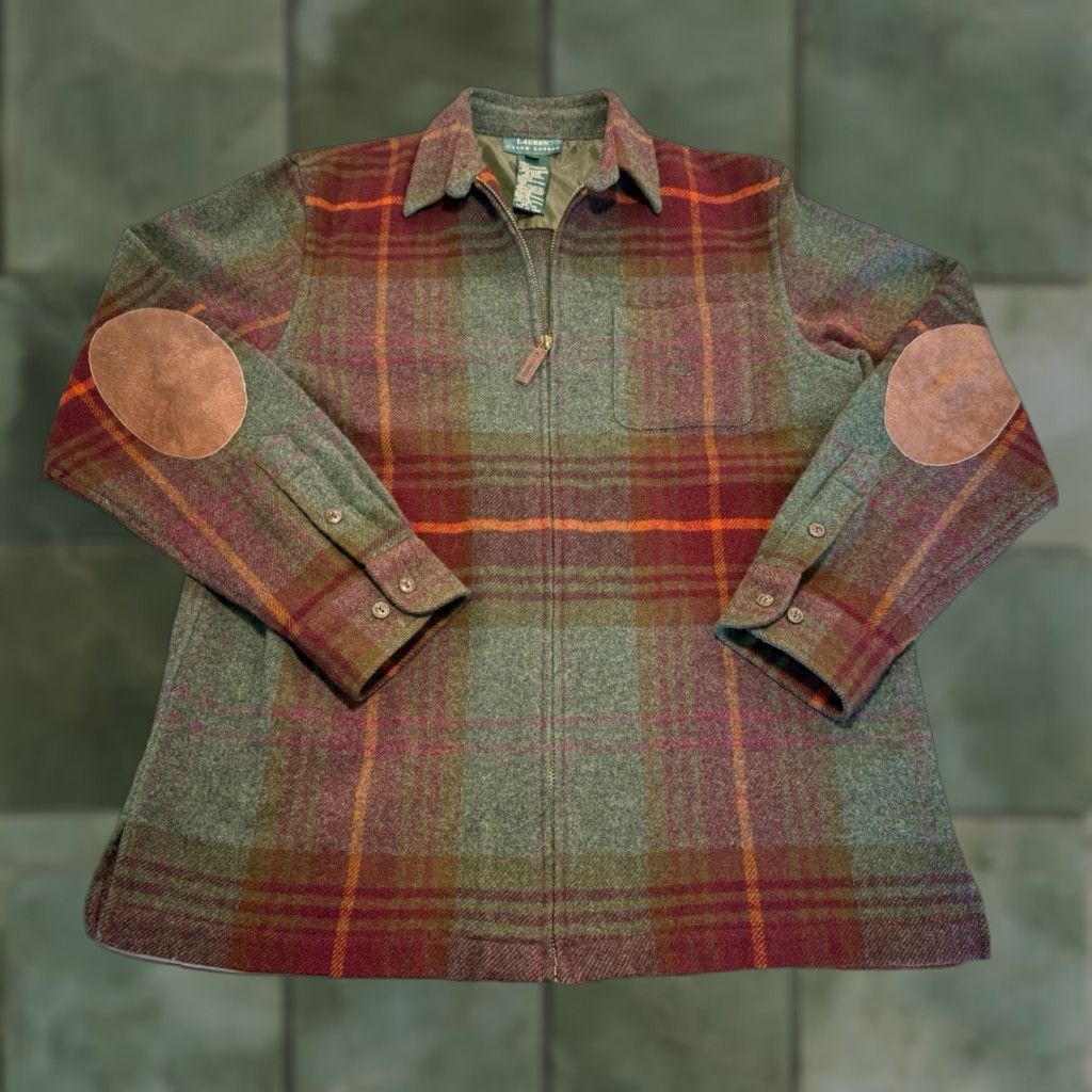 Ralph Lauren VINTAGE Ralph Lauren Men Jacket Shacket 90s Biker Tartan Plaid Tweed Leather Elbow Patch Medium Size US M / EU 48-50 / 2 - 1 Thumbnail