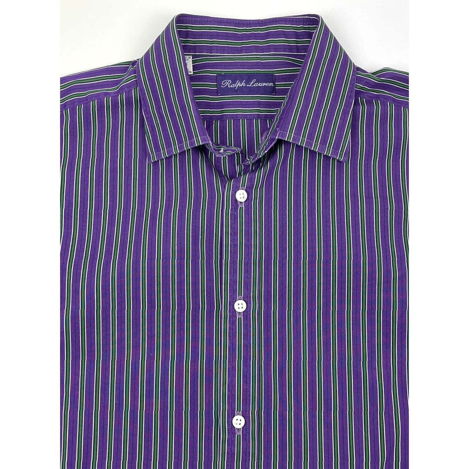 Ralph Lauren Ralph Lauren Purple Label Mens Striped Button-Up Shirt Sz 16 Purple Cotton Regular Fit Italy Size US L / EU 52-54 / 3 - 2 Thumbnail