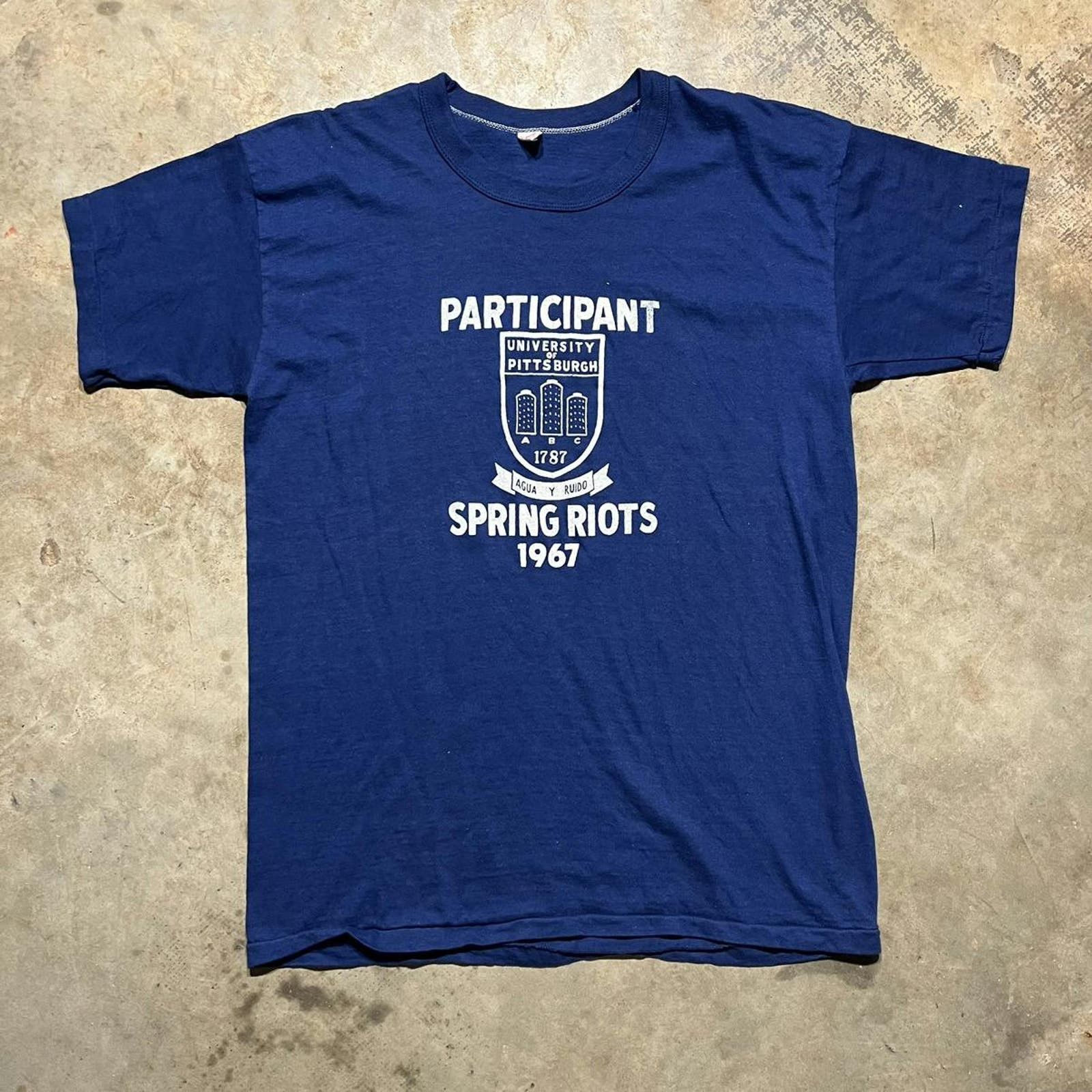 image of Made In USA x Russell Athletic Vintage 1967 University Of Pittsburgh Spring Riots Shirt in Blue (Si