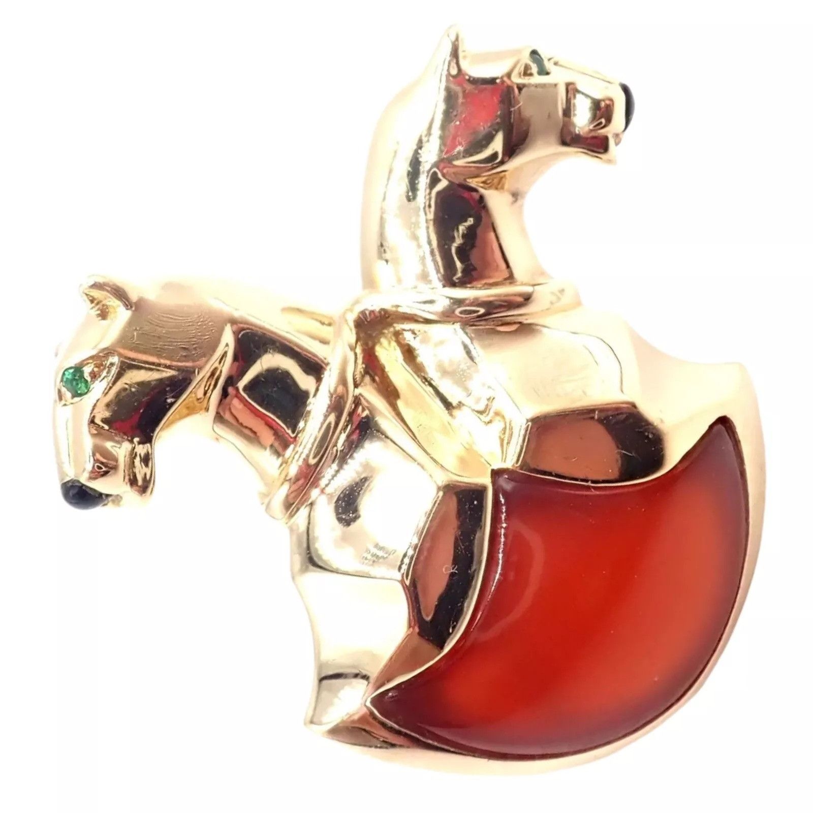 Cartier Cartier Double Panther 18k Jasper Onyx Pin Brooch Size ONE SIZE - 1 Thumbnail