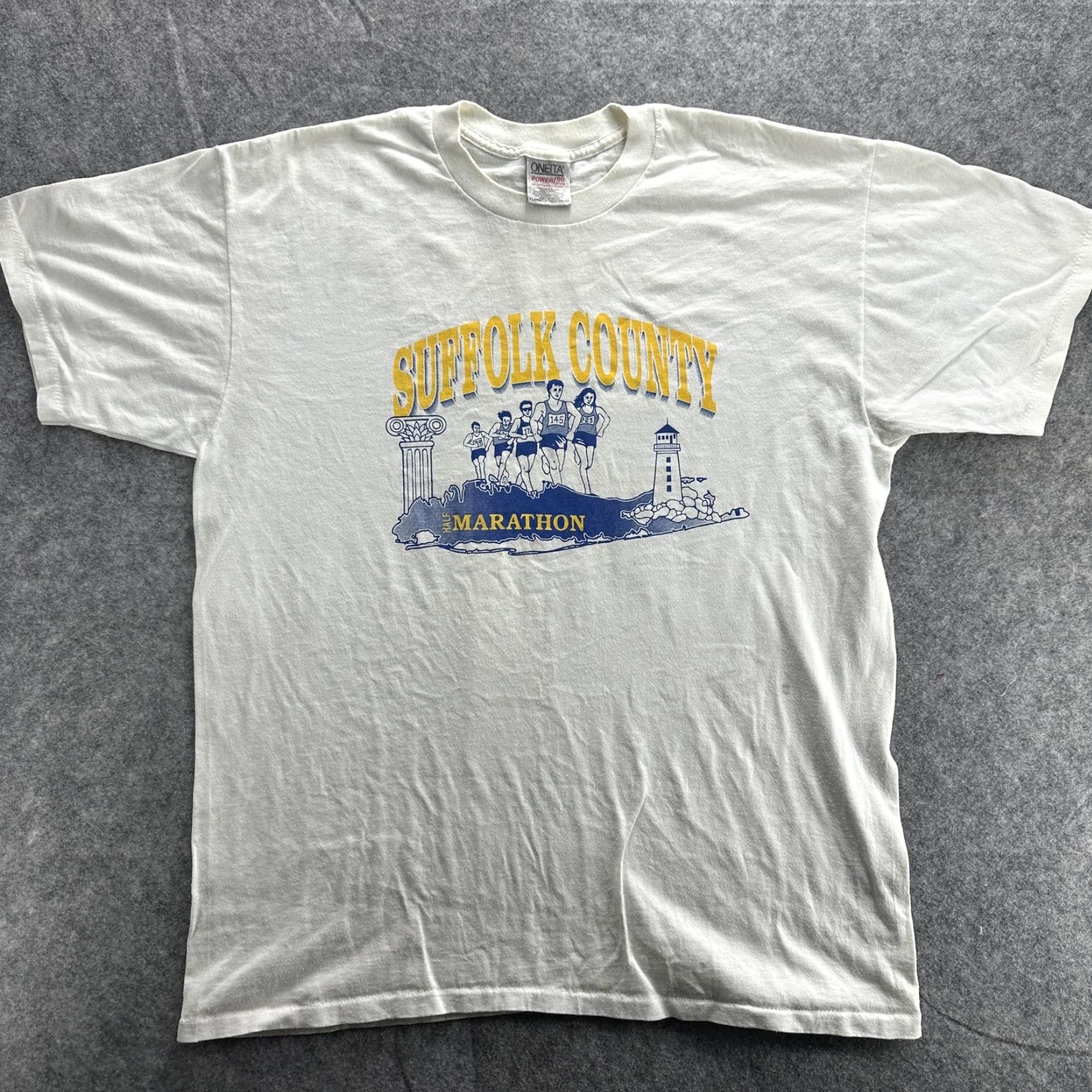 Vintage VINTAGE Oneita Suffolk County Half Marathon Shirt Mens XL White Short Sleeve Graphic Print Run Nike Allstate MetLife USA 90s Size US XL / EU 56 / 4 - 2 Thumbnail