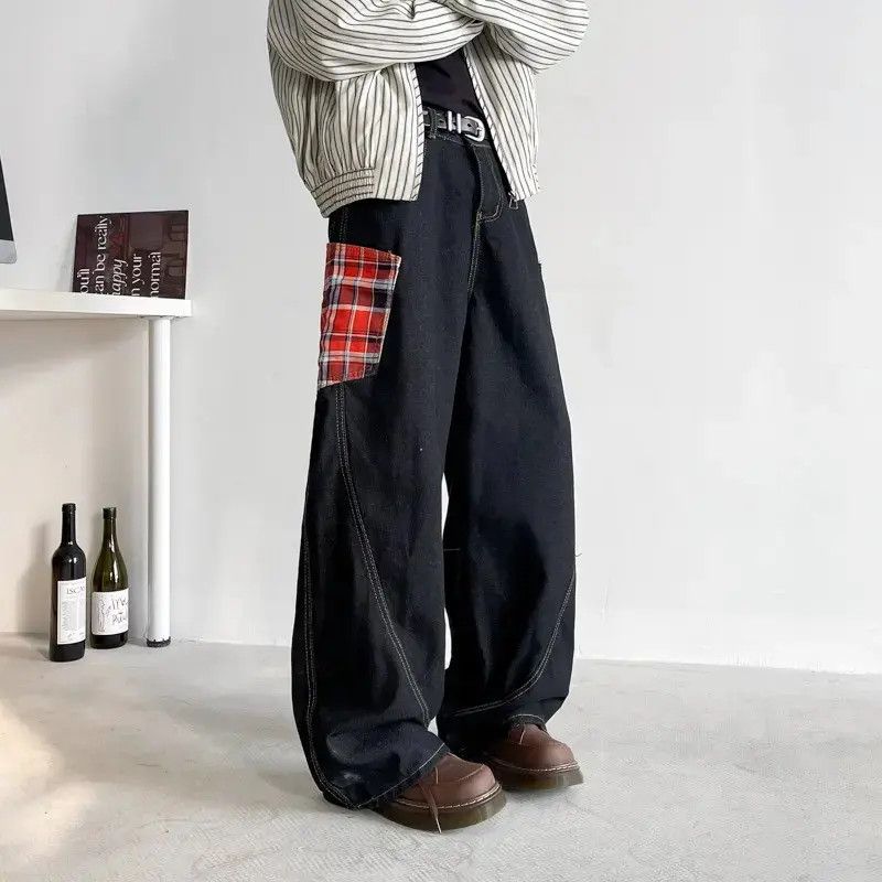 Japanese Brand Retro loose wide leg plaid patchwork jeans Size US 32 / EU 48 - 2 Thumbnail